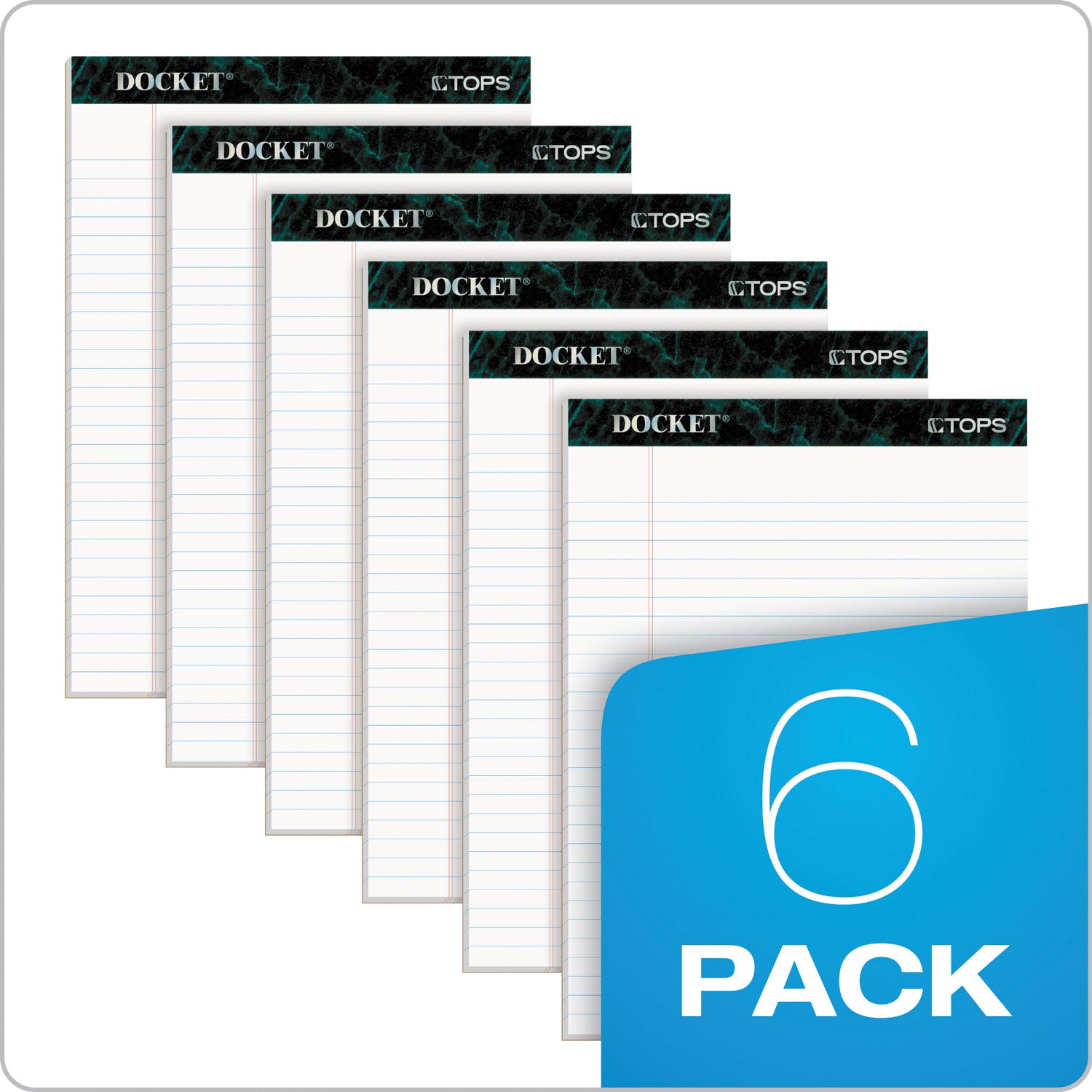 TOPS™ Docket Ruled Perforated Pads, Wide/Legal Rule, 50 White 8.5 x 11.75 Sheets, 6/Pack