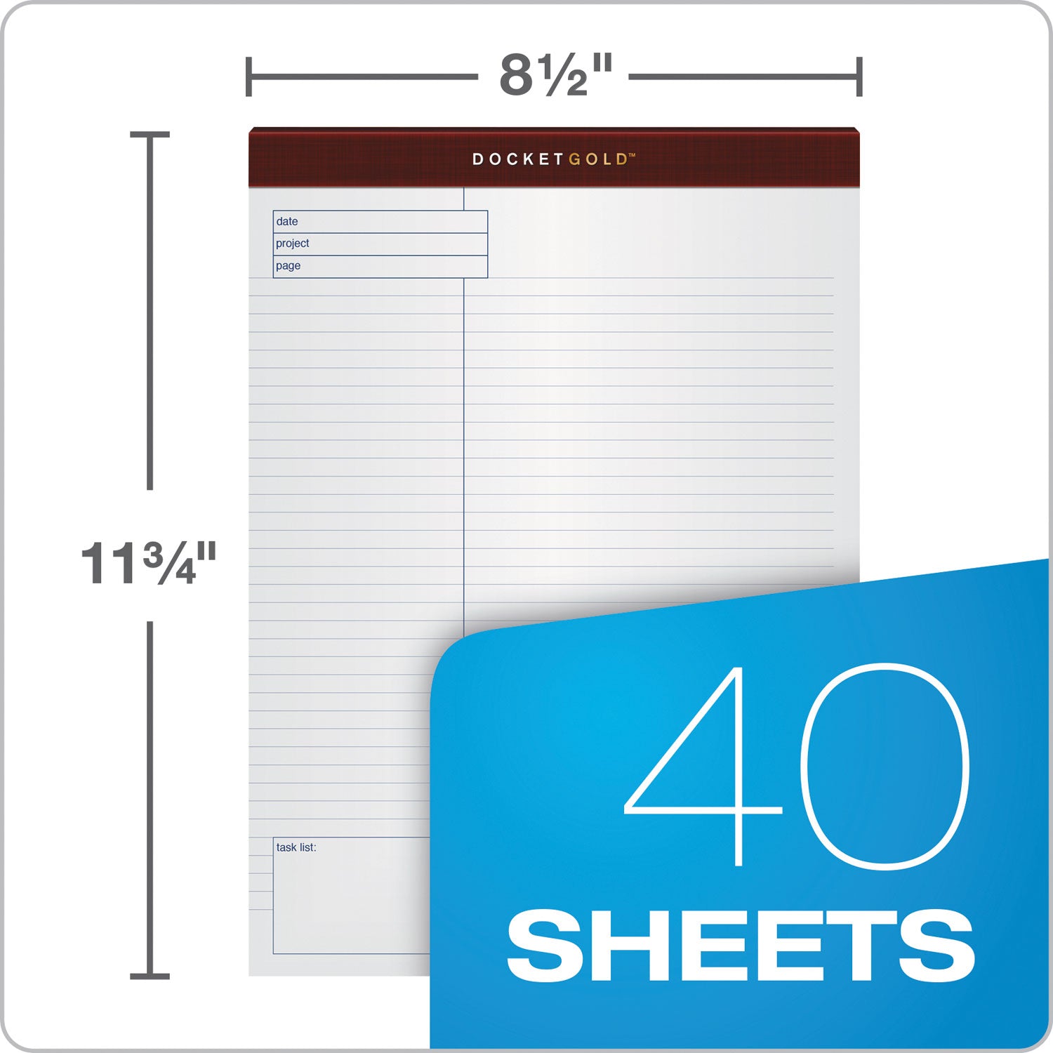 TOPS™ Docket Gold Planning Pads, Project-Management Format, Quadrille Rule (4 sq/in), 40 White 8.5 x 11.75 Sheets, 4/Pack