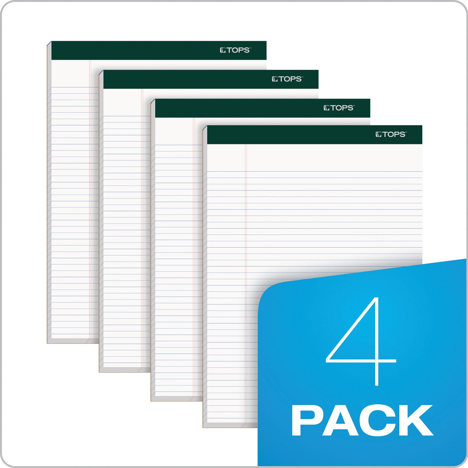 TOPS™ Double Docket Ruled Pads, Narrow Rule, 100 White 8.5 X 11.75 Sheets, 4/pack