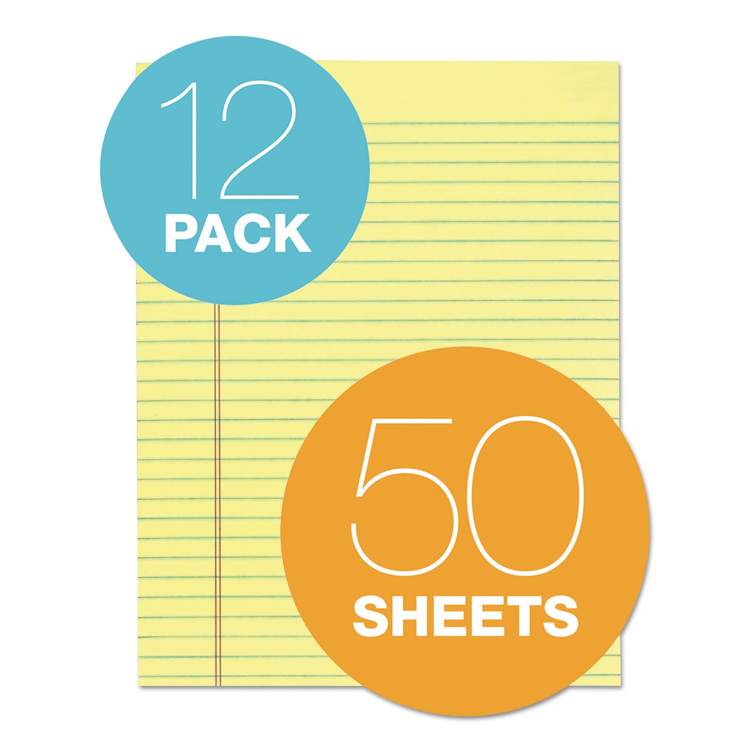 TOPS™ "The Legal Pad" Glue Top Pads, Wide/Legal Rule, 50 Canary-Yellow 8.5 x 11 Sheets, 12/Pack