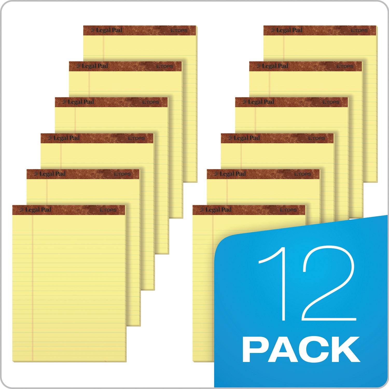 TOPS™ "The Legal Pad" Ruled Perforated Pads, Wide/legal Rule, 50 Canary-Yellow 8.5 X 11.75 Sheets, Dozen