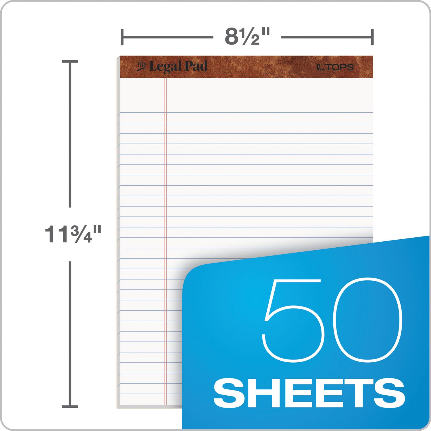 TOPS™ "The Legal Pad" Ruled Perforated Pads, Wide/legal Rule, 50 White 8.5 X 11.75 Sheets, Dozen