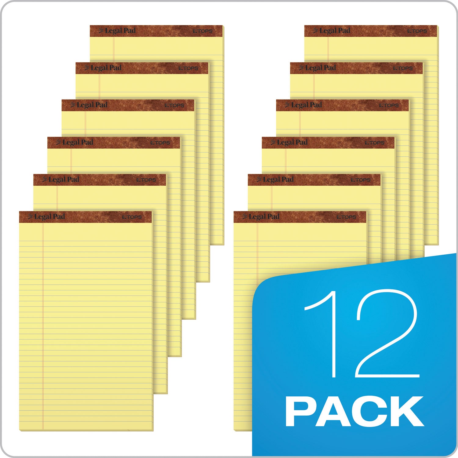 TOPS™ "The Legal Pad" Plus Ruled Perforated Pads with 40 pt. Back, Wide/Legal Rule, 50 Canary-Yellow 8.5 x 14 Sheets, Dozen