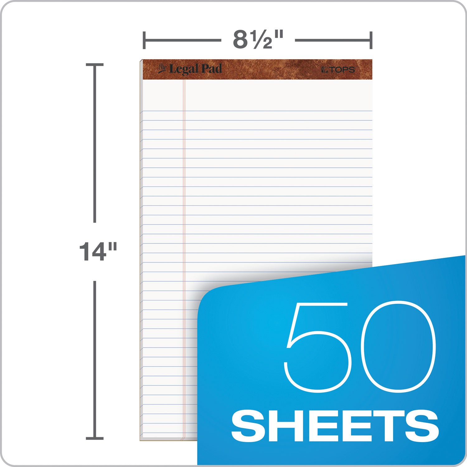 TOPS™ "The Legal Pad" Ruled Perforated Pads, Wide/Legal Rule, 50 White 8.5 x 14 Sheets, Dozen