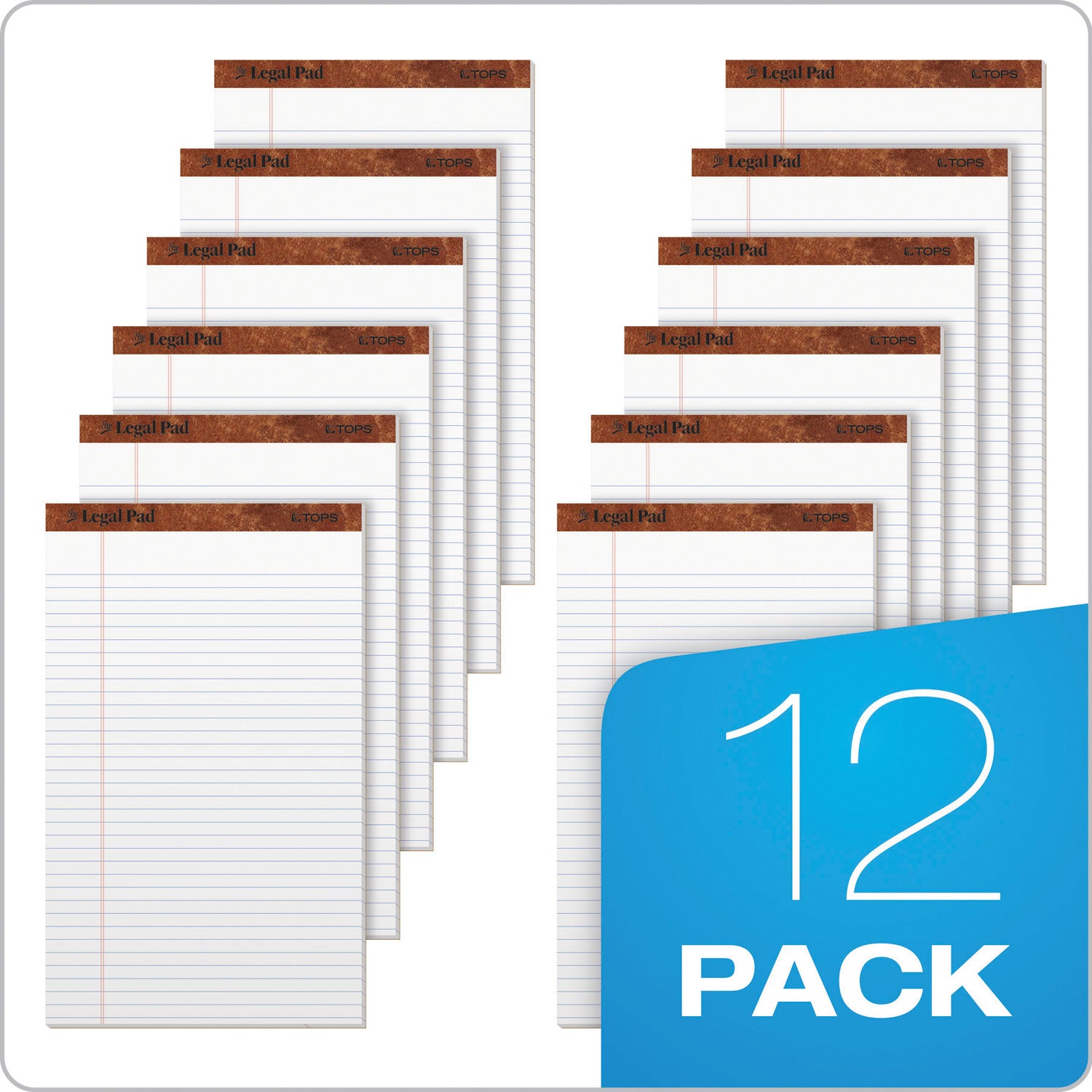 TOPS™ "The Legal Pad" Ruled Perforated Pads, Wide/Legal Rule, 50 White 8.5 x 14 Sheets, Dozen