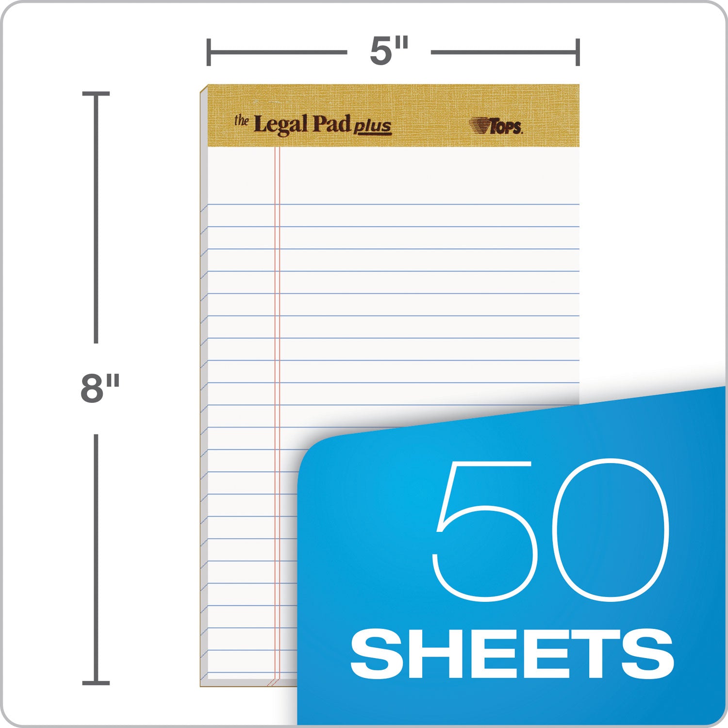 TOPS™ "The Legal Pad" Plus Ruled Perforated Pads with 40 pt. Back, Narrow Rule, 50 White 5 x 8 Sheets, Dozen