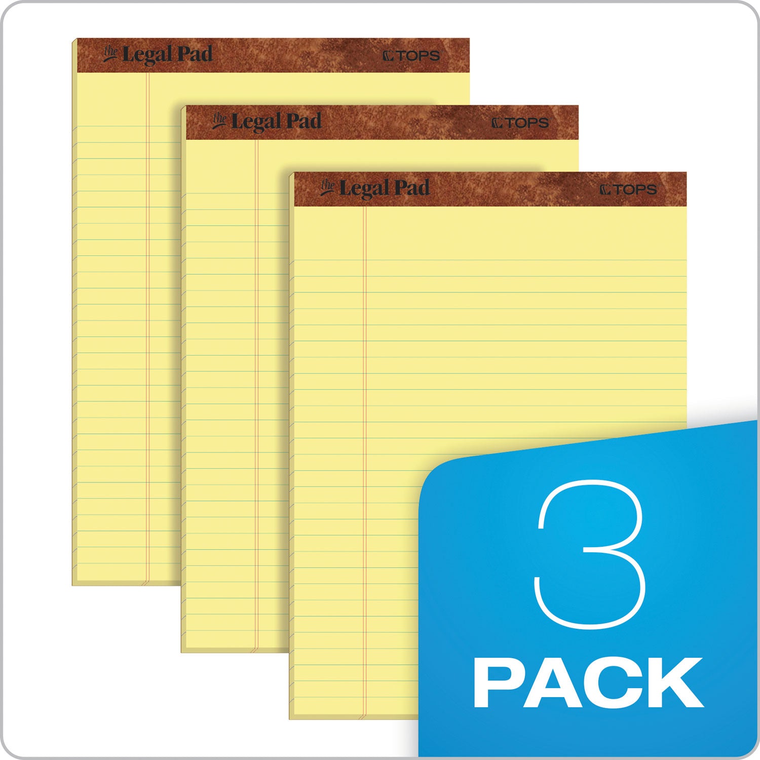 TOPS™ "The Legal Pad" Ruled Perforated Pads, Wide/legal Rule, 50 Canary-Yellow 8.5 X 11 Sheets, 3/pack