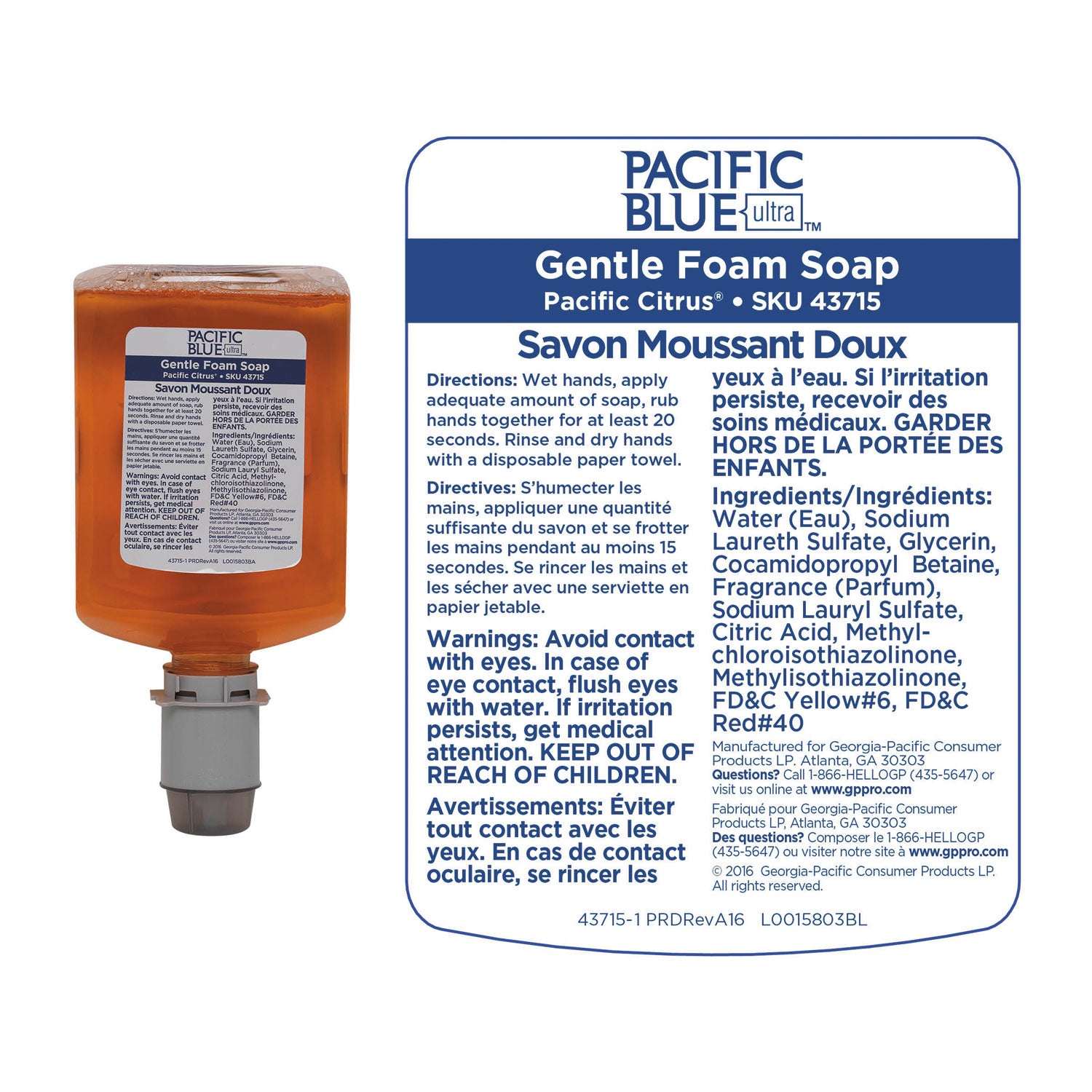 Georgia Pacific® Professional Pacific Blue Ultra Foam Soap Manual Dispenser Refill, Pacific Citrus, 1,200 mL, 4/Carton