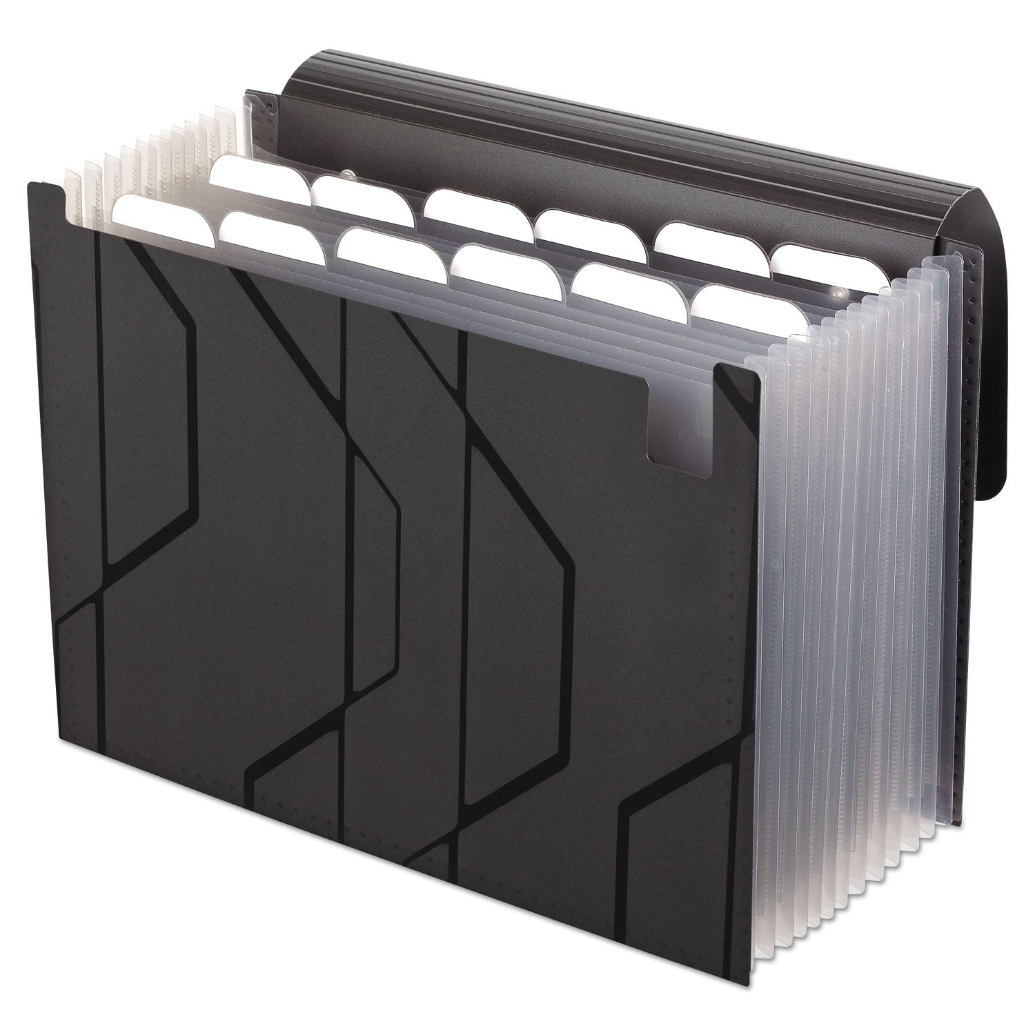 Pendaflex® Sliding Cover Expanding File, 4" Expansion, 13 Sections, Cord/Hook Closure, 1/6-Cut Tabs, Letter Size, Black