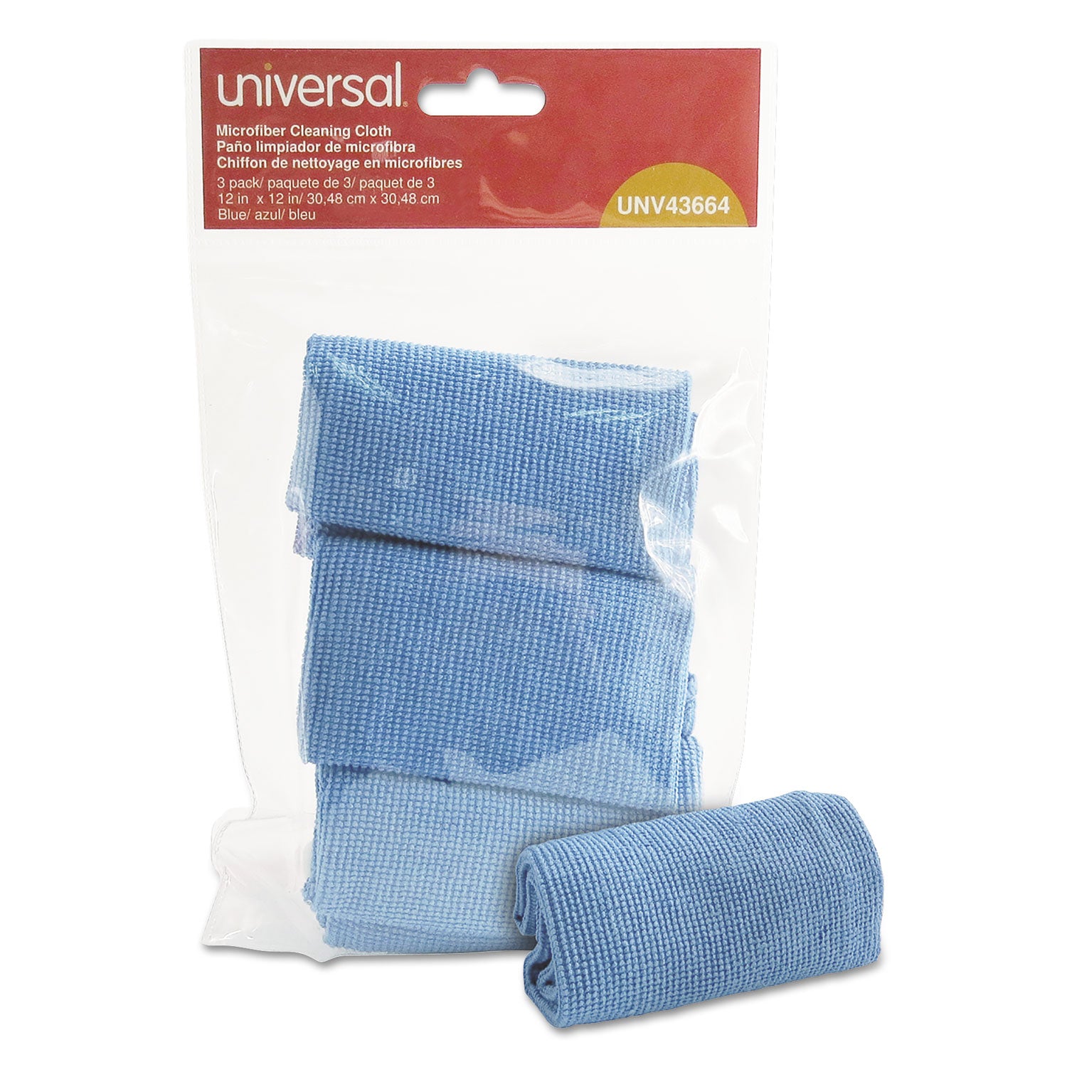 Universal® Microfiber Cleaning Cloth, 12 x 12, Blue, 3/Pack