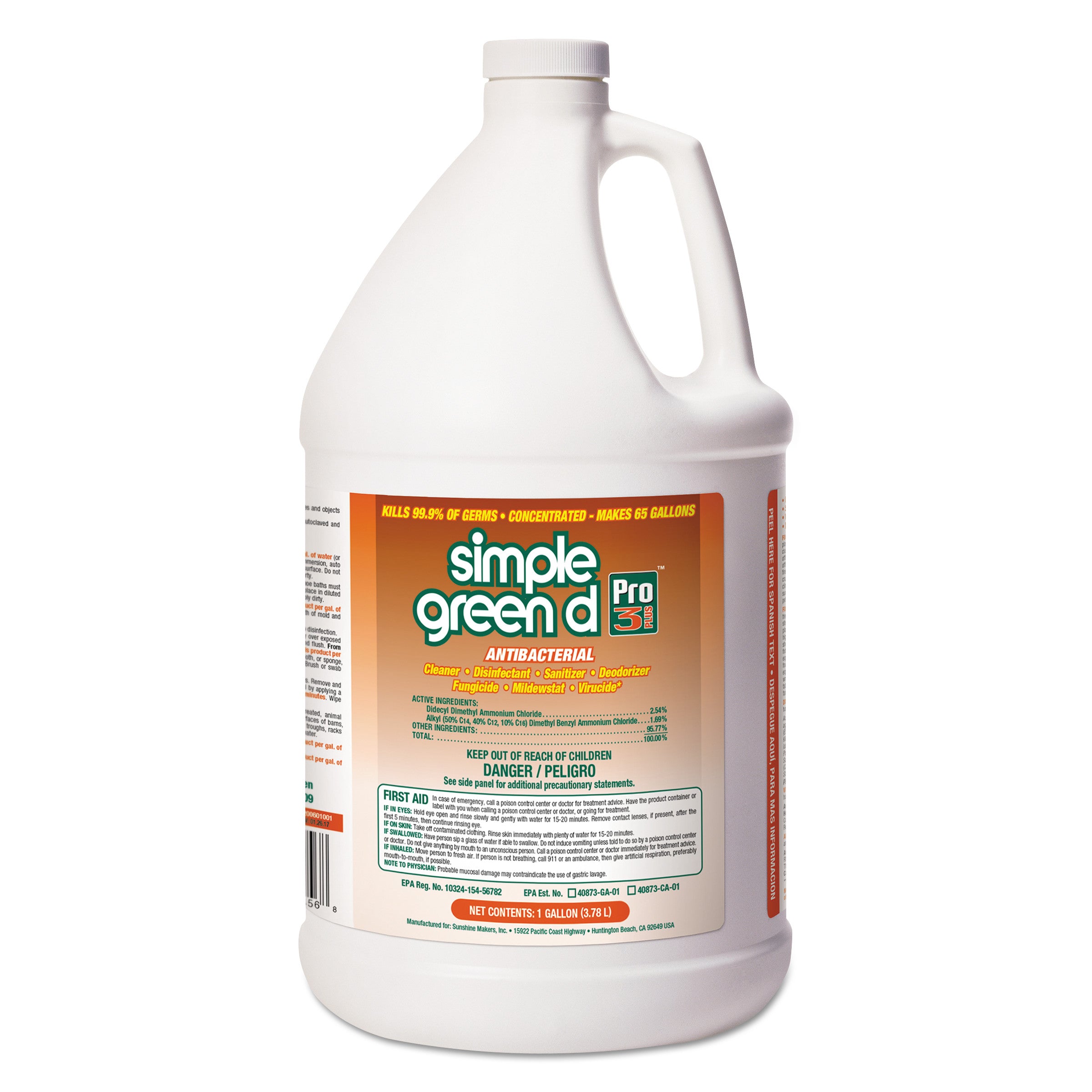 d Pro 3 Plus Antibacterial Concentrate, Herbal, 1 gal Bottle, 6/Carton