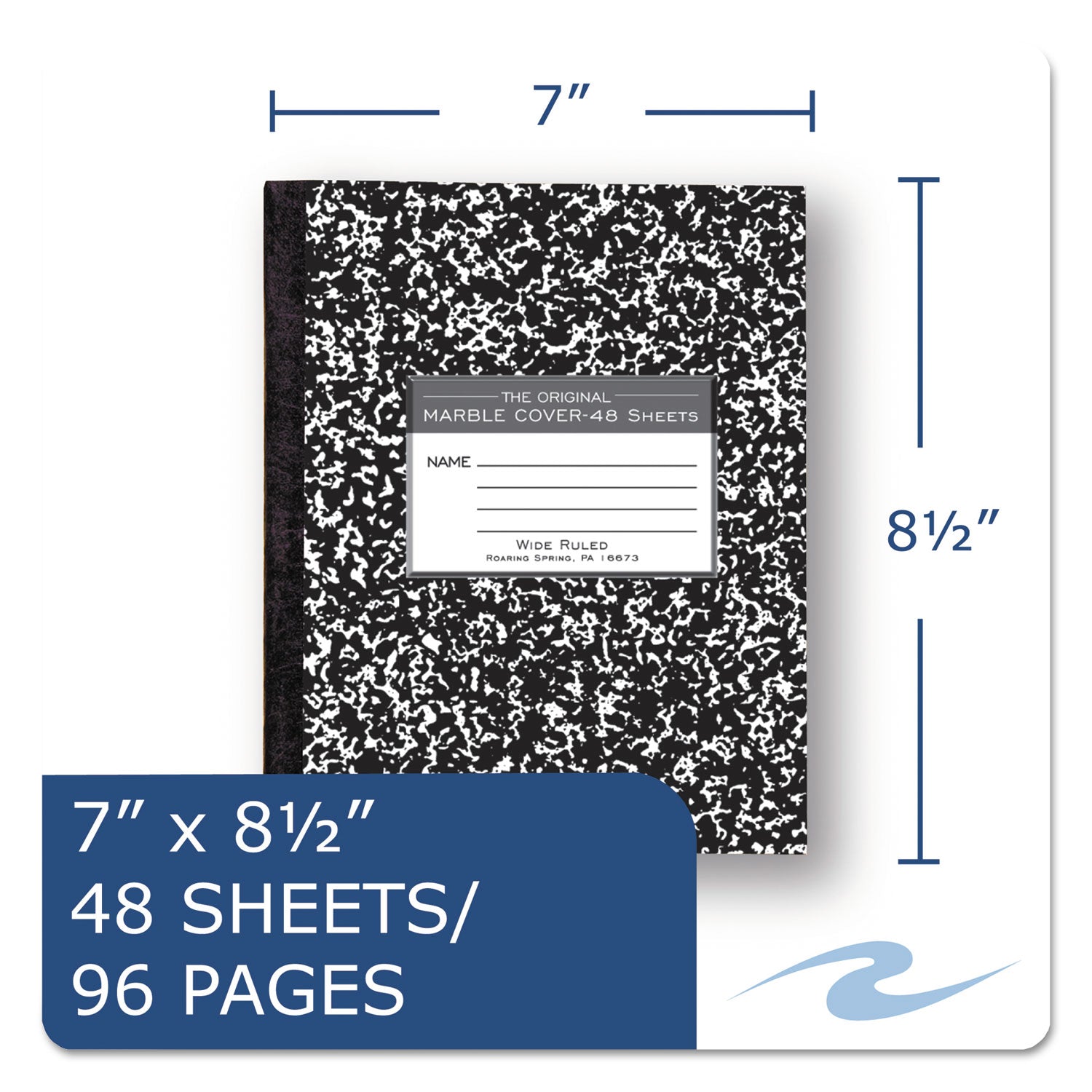 Roaring Spring® Marble Cover Composition Book, Wide/Legal Rule, Black Marble Cover, (48) 8.5 x 7 Sheets