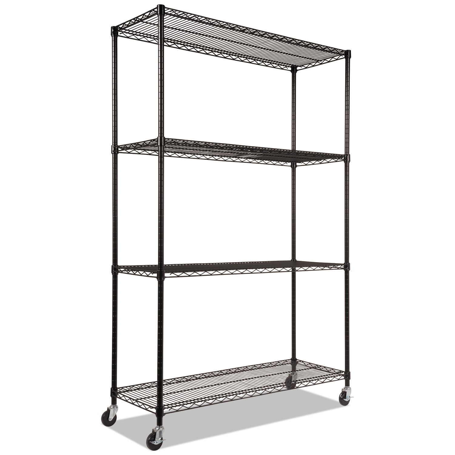 Alera® NSF Certified 4-Shelf Wire Shelving Kit with Casters, 48w x 18d x 72h, Black