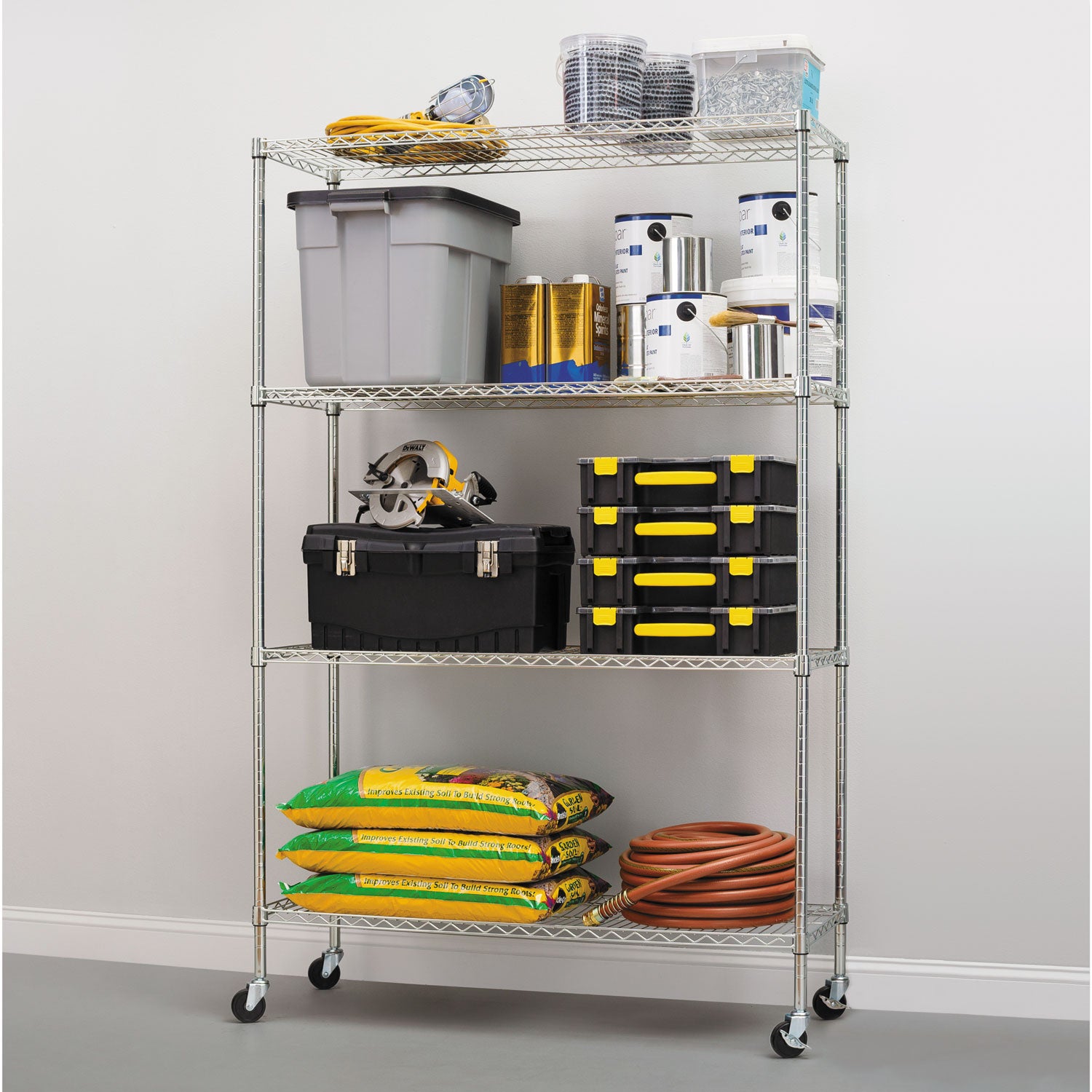 Alera® NSF Certified 4-Shelf Wire Shelving Kit with Casters, 48w x 18d x 72h, Silver