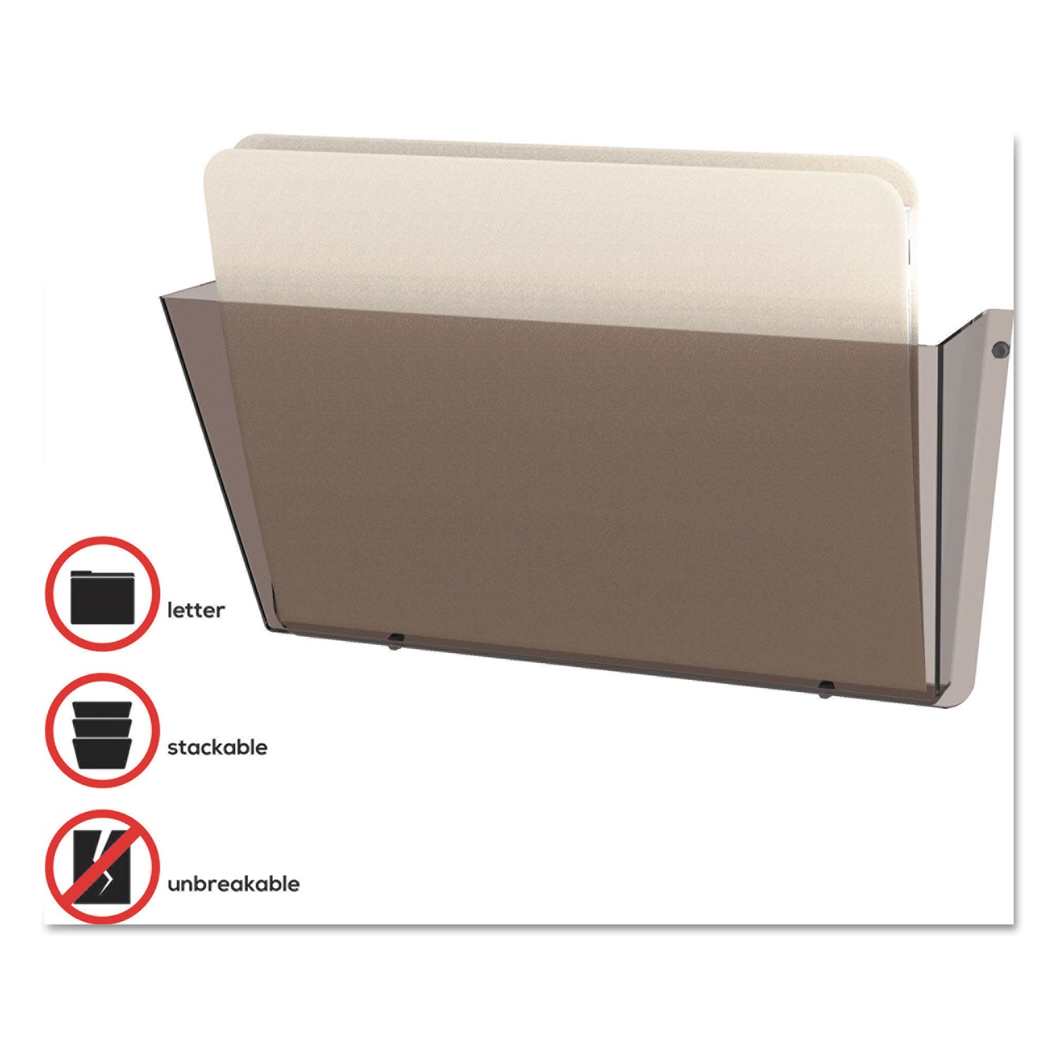 deflecto® Unbreakable DocuPocket Wall File, Letter Size, 14.5" x 3" x 6.5", Smoke