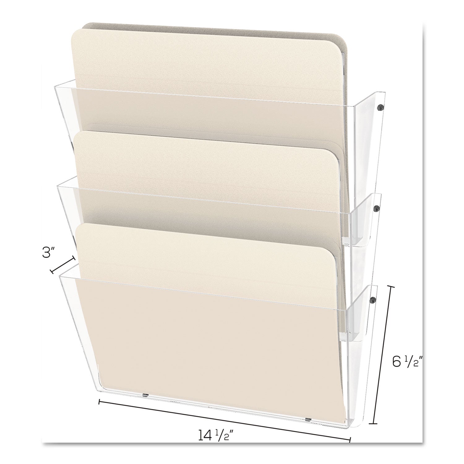 deflecto® Unbreakable DocuPocket Wall File, 3 Sections, Letter Size, 14.5" x 3" x 6.5", Clear, 3/Pack