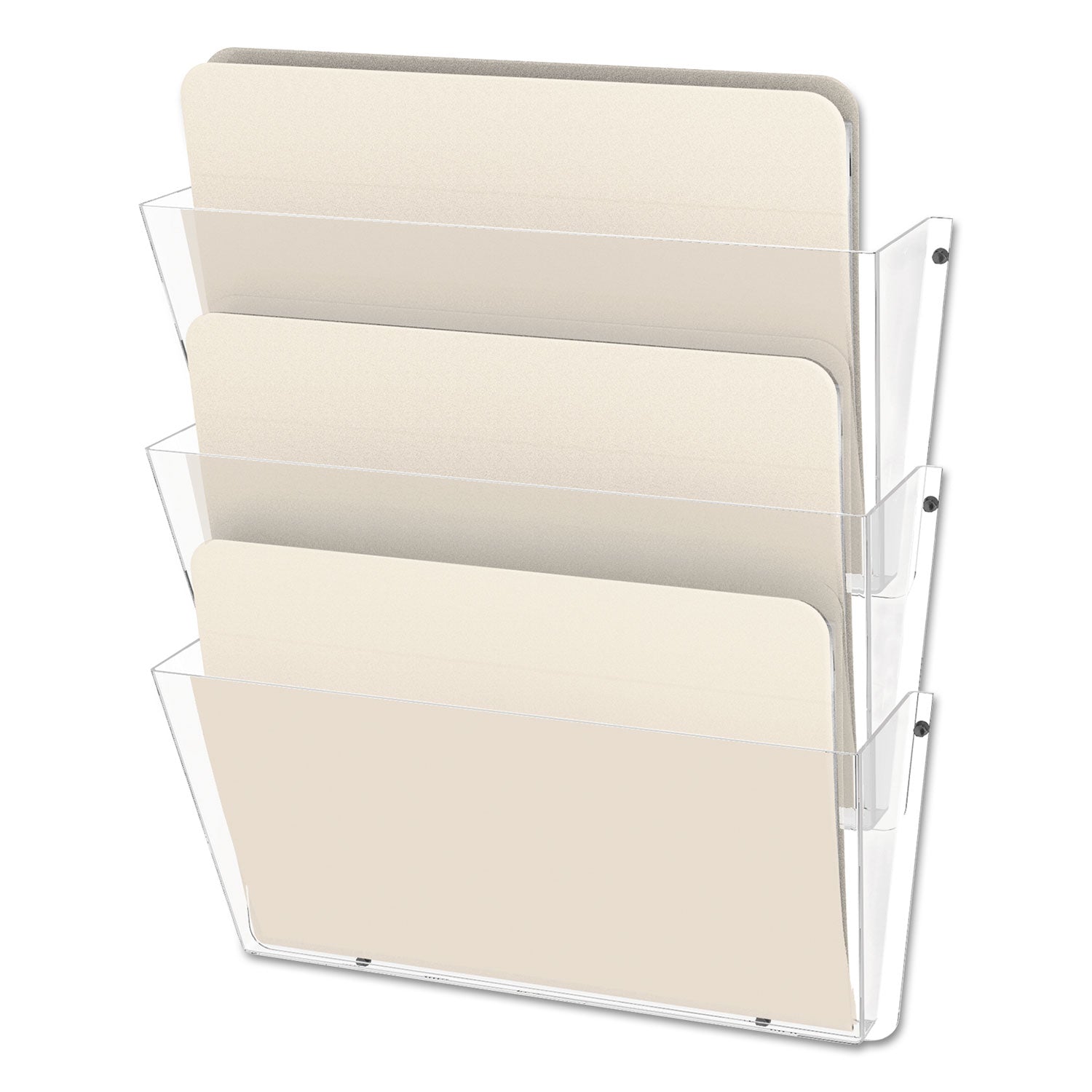 deflecto® Unbreakable DocuPocket Wall File, 3 Sections, Letter Size, 14.5" x 3" x 6.5", Clear, 3/Pack