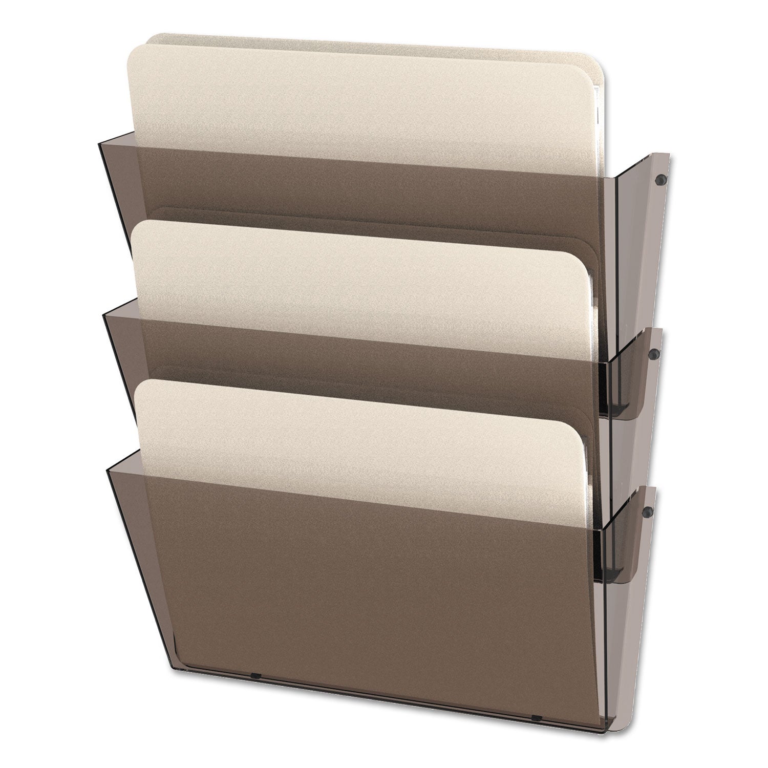 deflecto® Unbreakable DocuPocket Wall File, 3 Sections, Letter Size, 14.5" x 3" x 6.5", Smoke, 3/Pack