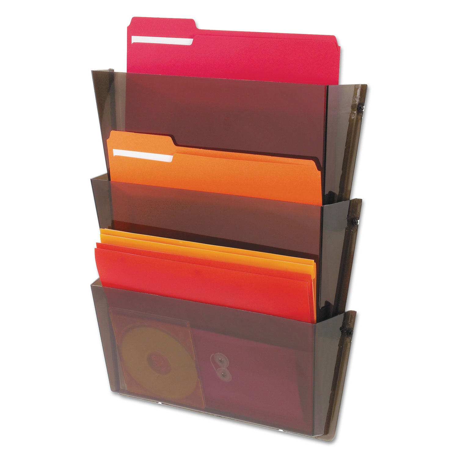 deflecto® Unbreakable DocuPocket Wall File, 3 Sections, Letter Size, 14.5" x 3" x 6.5", Smoke, 3/Pack