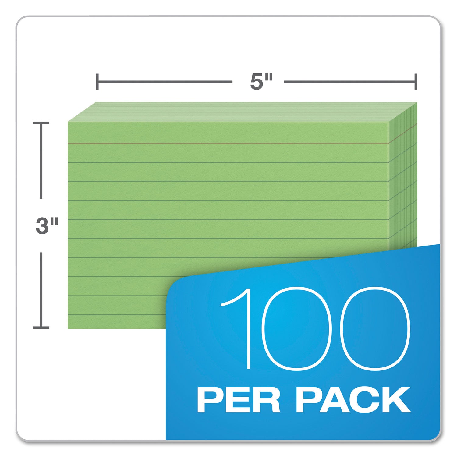 Ruled Index Cards, 3 x 5, Green, 100/Pack