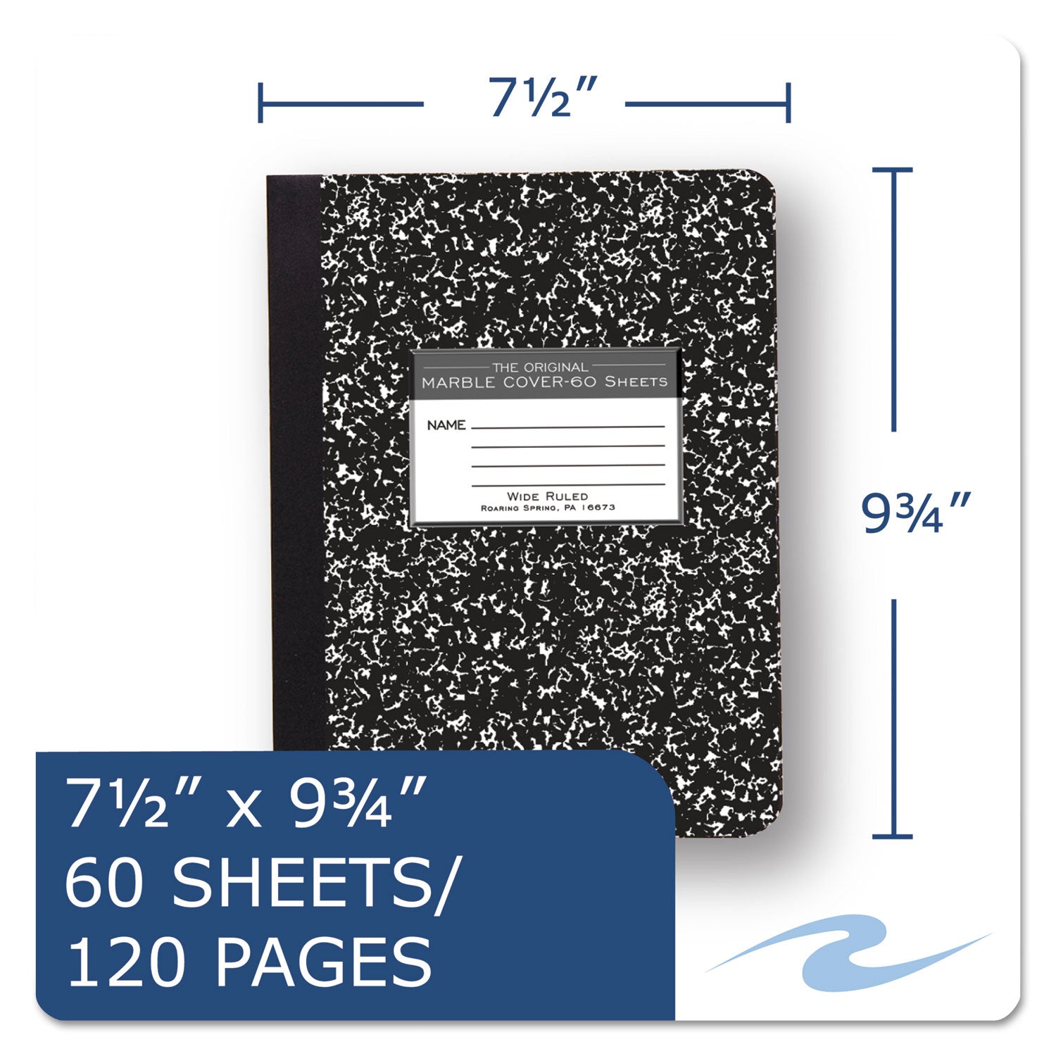 Roaring Spring® Marble Cover Composition Book, Wide/legal Rule, Black Marble Cover, (60) 9.75 X 7.5 Sheets