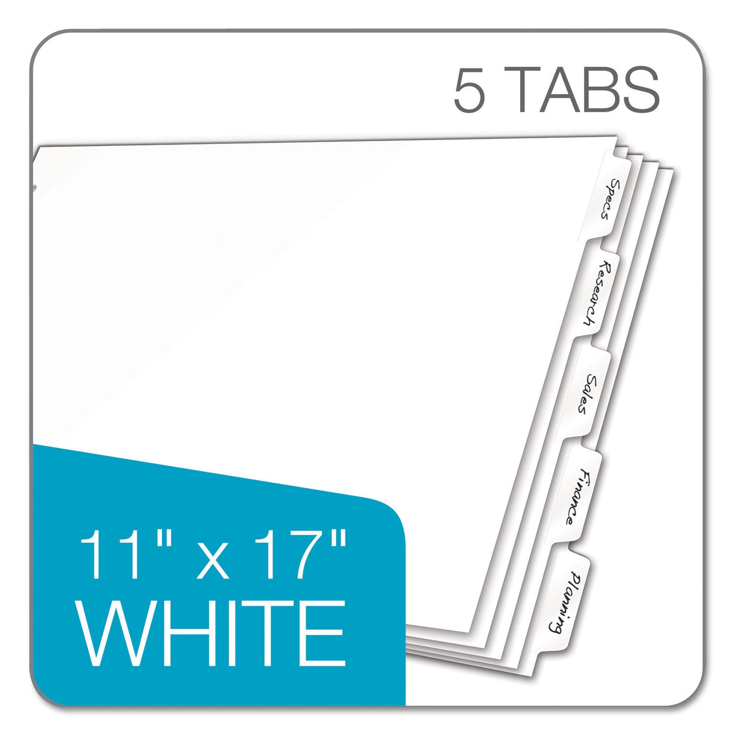 Cardinal® Write 'n Erase Tabloid Index Dividers, 5-Tab, 11 x 17, White, 1 Set