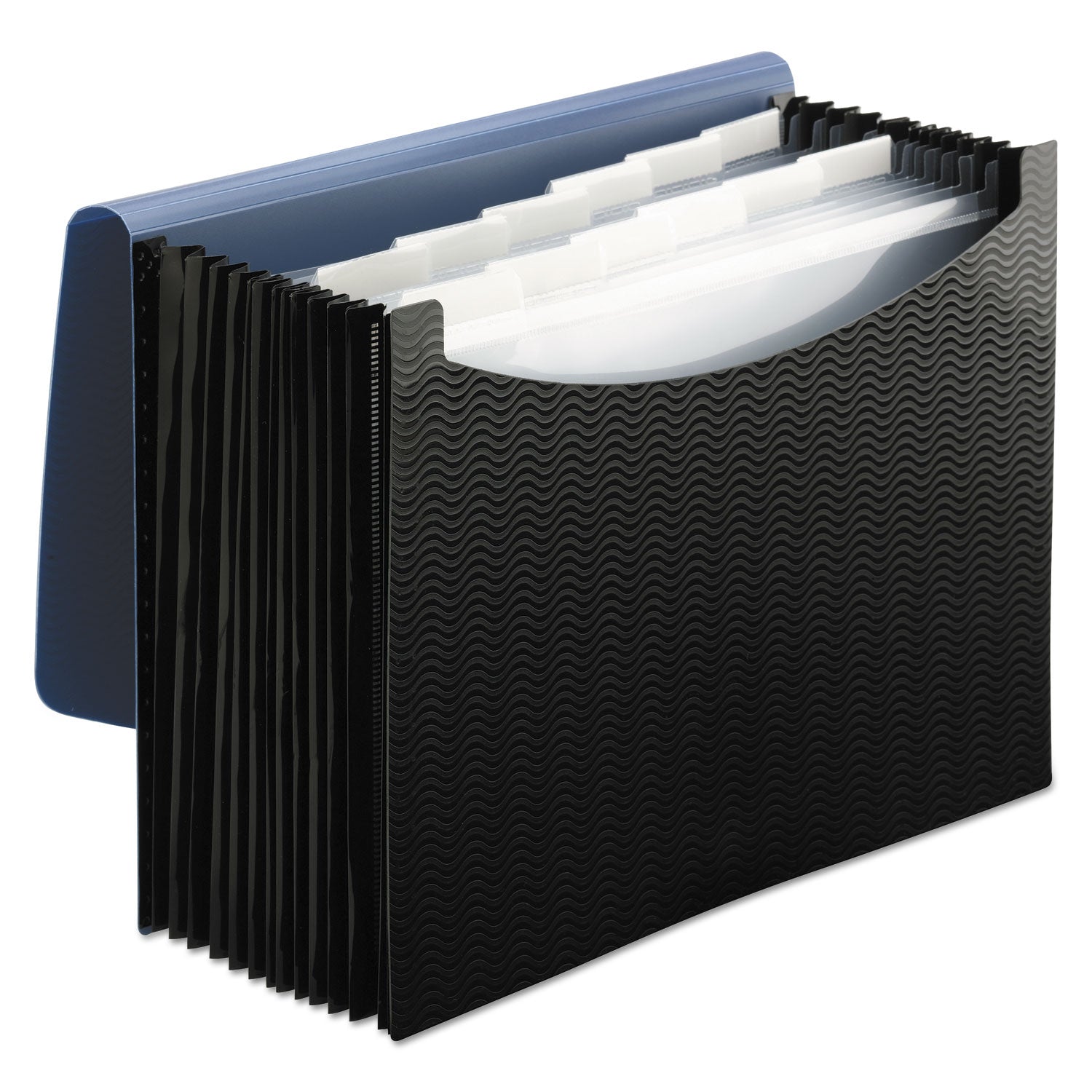 Smead™ 12-Pocket Poly Expanding File, 0.88" Expansion, 12 Sections, Cord/Hook Closure, 1/6-Cut Tabs, Letter Size, Black/Blue