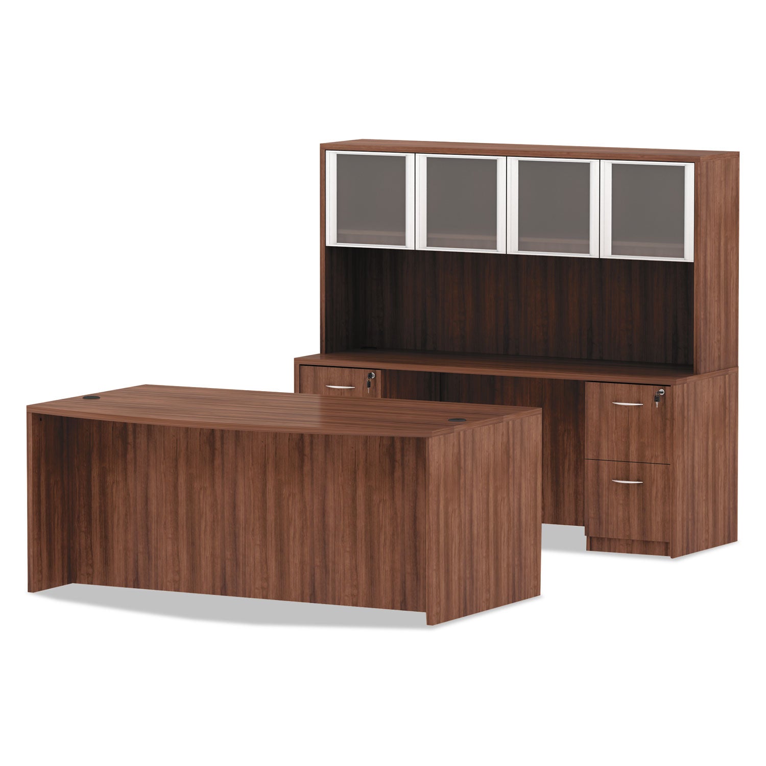 Alera® Alera Valencia Series Bow Front Desk Shell, 71" x 41.38" x 29.63", Modern Walnut