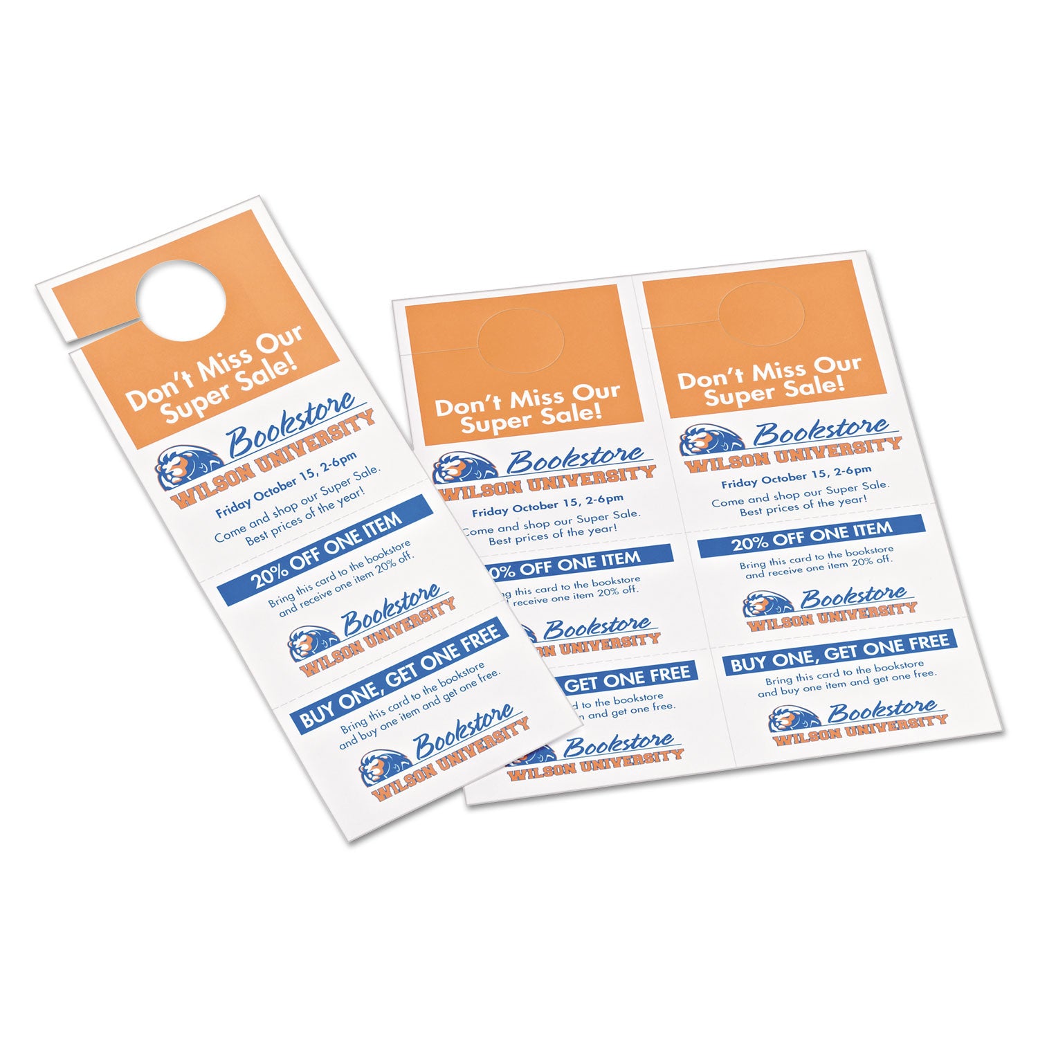 Avery® Door Hanger with Tear-Away Cards, 97 Bright, 65 lb Cover Weight, 4.25 x 11, White, 2 Hangers/Sheet, 40 Sheets/Pack