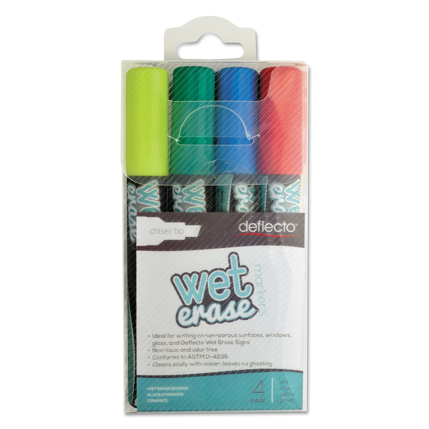 Wet Erase Markers, Medium Chisel Tip, Assorted Colors, 4/Pack