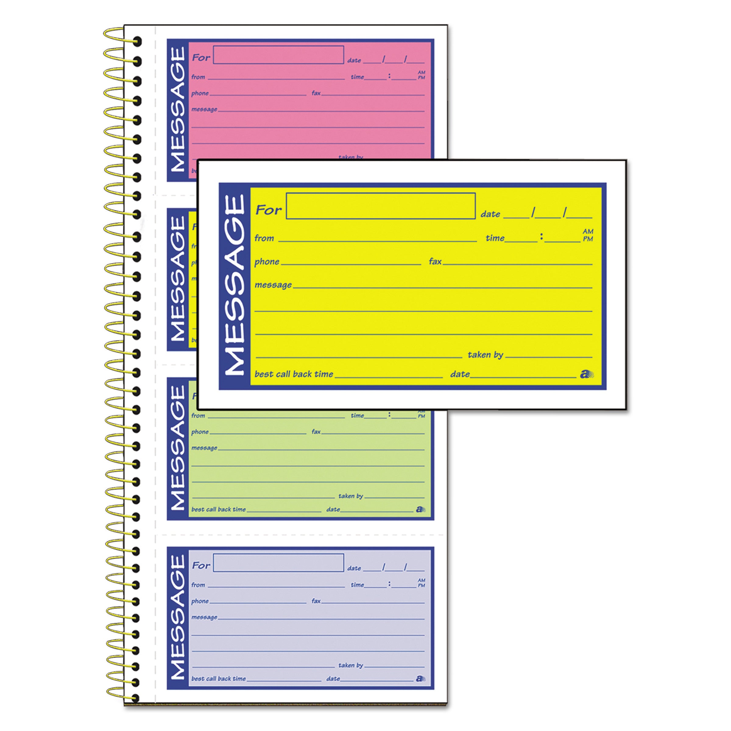 Wirebound Telephone Book with Multicolored Messages, Two-Part Carbonless, 4.75 x 2.75, 4 Forms/Sheet, 200 Forms Total