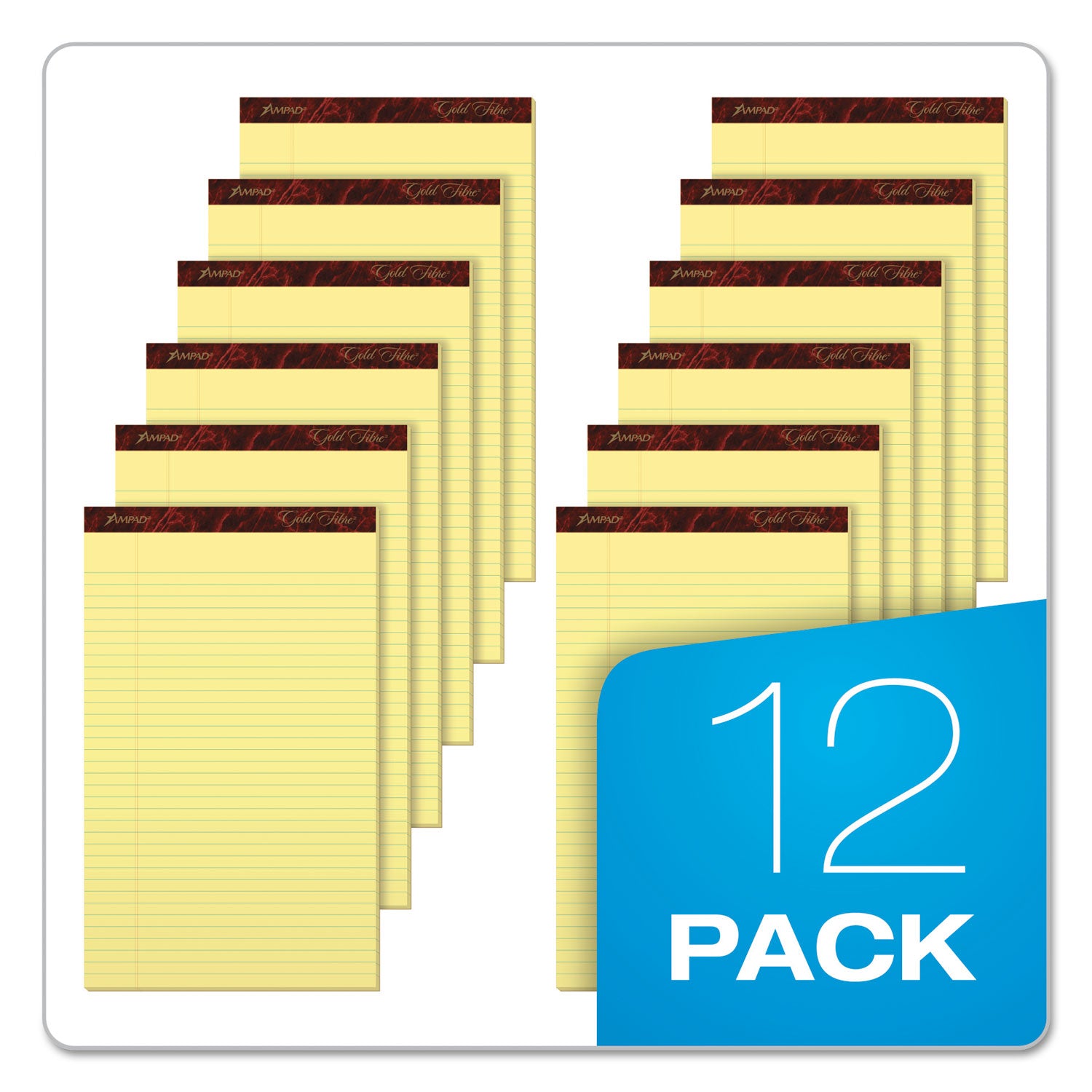 Ampad® Gold Fibre Quality Writing Pads, Wide/Legal Rule, 50 Canary-Yellow 8.5 x 14 Sheets, Dozen