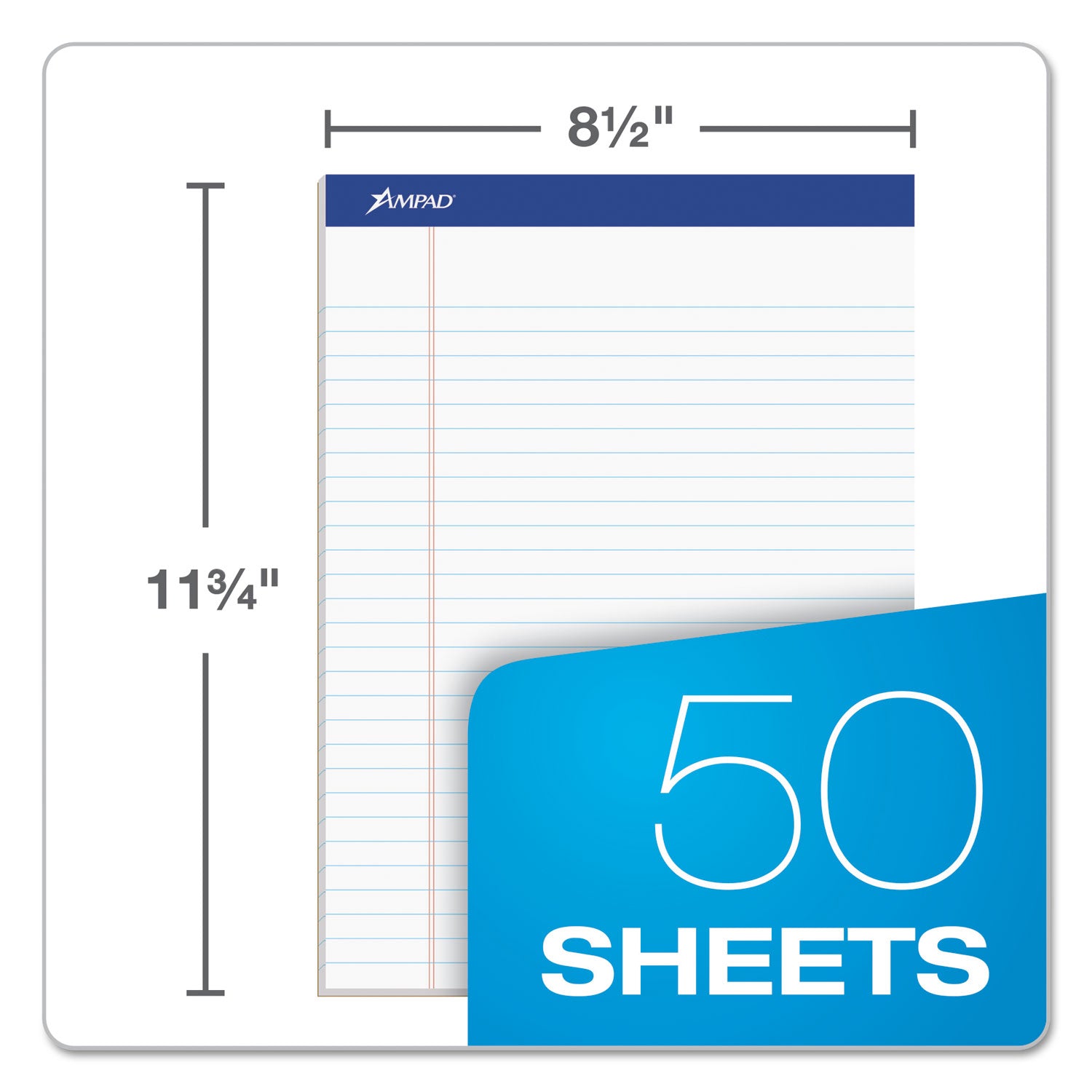 Ampad® Recycled Writing Pads, Wide/Legal Rule, Politex Green Kelsu Headband, 50 White 8.5 x 11.75 Sheets, Dozen