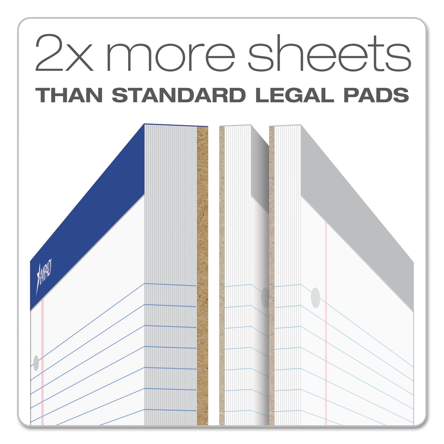 Ampad® Double Sheet Pads, Medium/College Rule, 100 White 8.5 x 11.75 Sheets