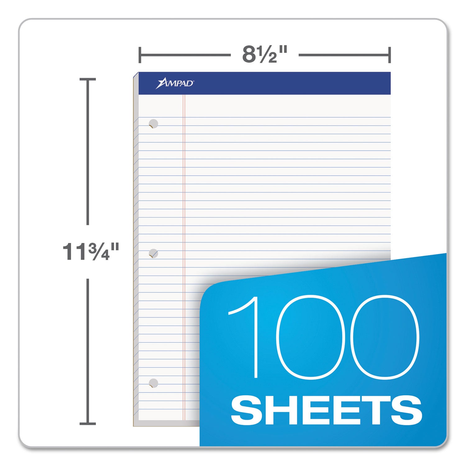 Ampad® Double Sheet Pads, Medium/College Rule, 100 White 8.5 x 11.75 Sheets