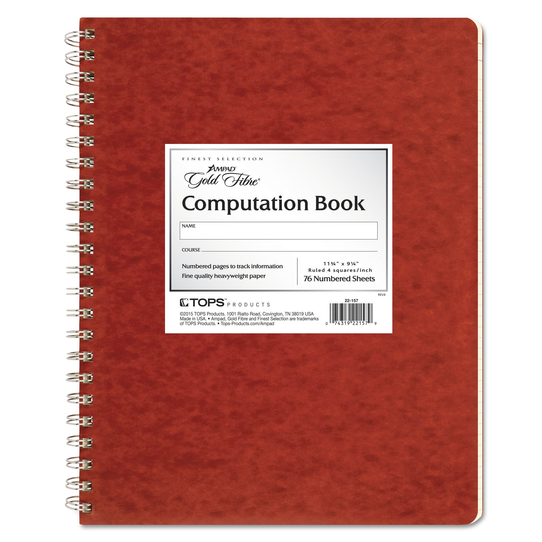 Computation Book, Quadrille Rule (4 sq/in), Brown Cover, (76) 11.75 x 9.25 Sheets