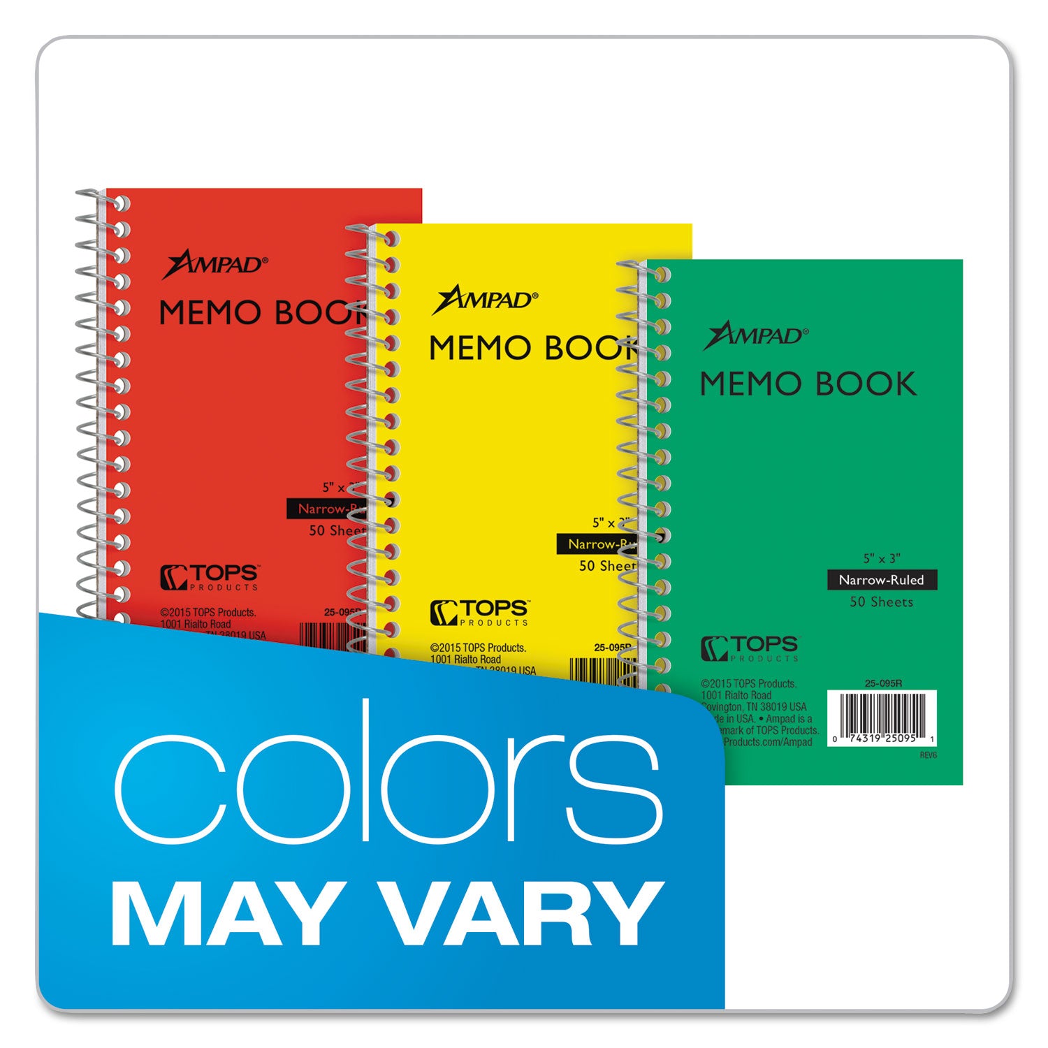 Ampad® Memo Books, Narrow Rule, Randomly Assorted Cover Color, (50) 5 x 3 Sheets