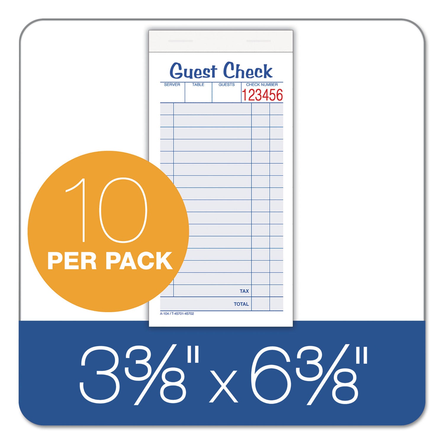 Adams® Guest Check Pad, Two-Part Carbonless, 6.38 x 3.38, 50 Forms Total