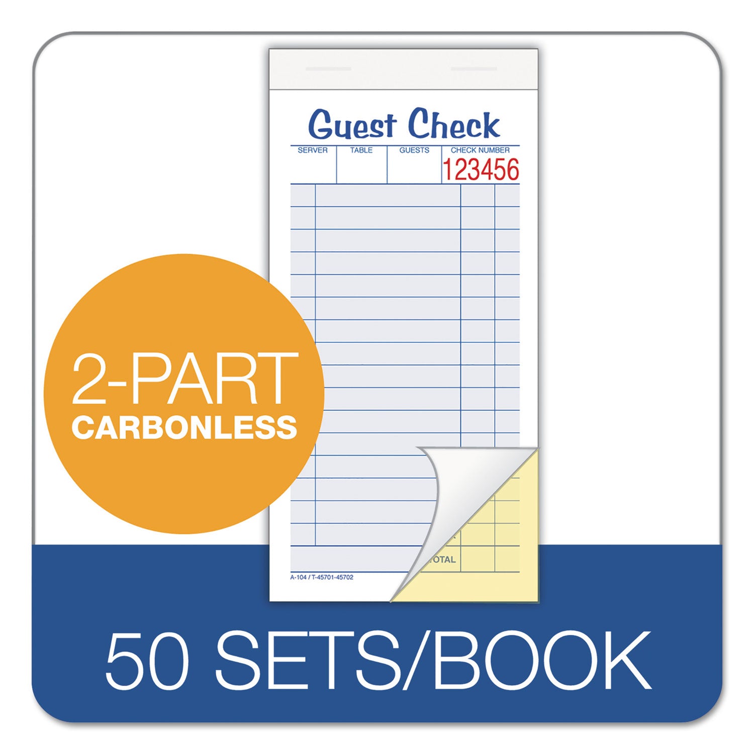 Adams® Guest Check Pad, Two-Part Carbonless, 6.38 x 3.38, 50 Forms Total