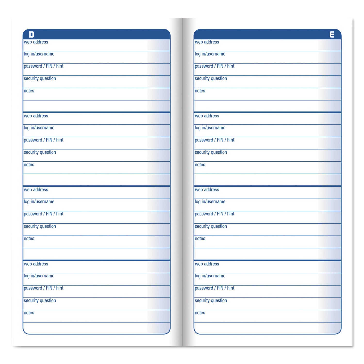 Adams® Password Journal, One-Part (No Copies), 3 x 1.5, 4 Forms/Sheet, 192 Forms Total