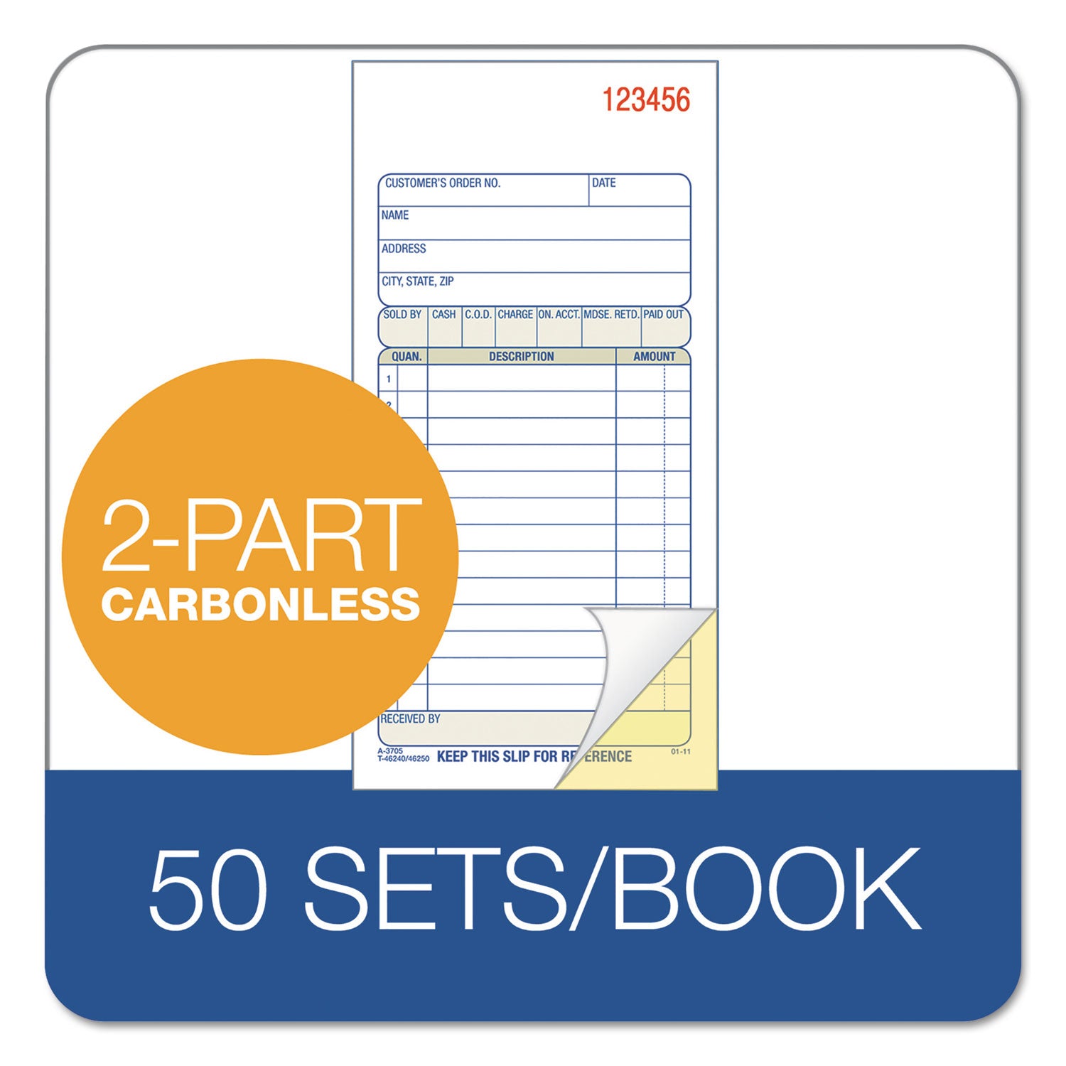 Adams® 2-Part Sales Book, 12 Lines, Two-Part Carbon, 3.38 x 6.69, 50 Forms Total