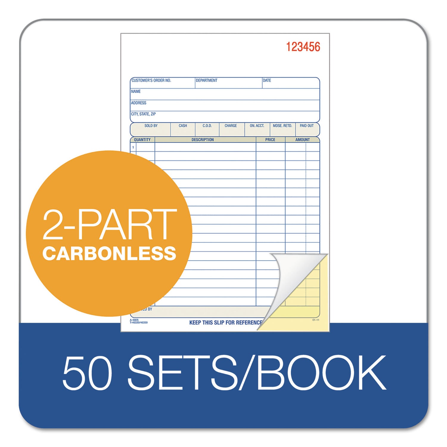 Adams® 2-Part Sales Book, 18 Lines, Two-Part Carbon, 7.94 x 5.56, 50 Forms Total