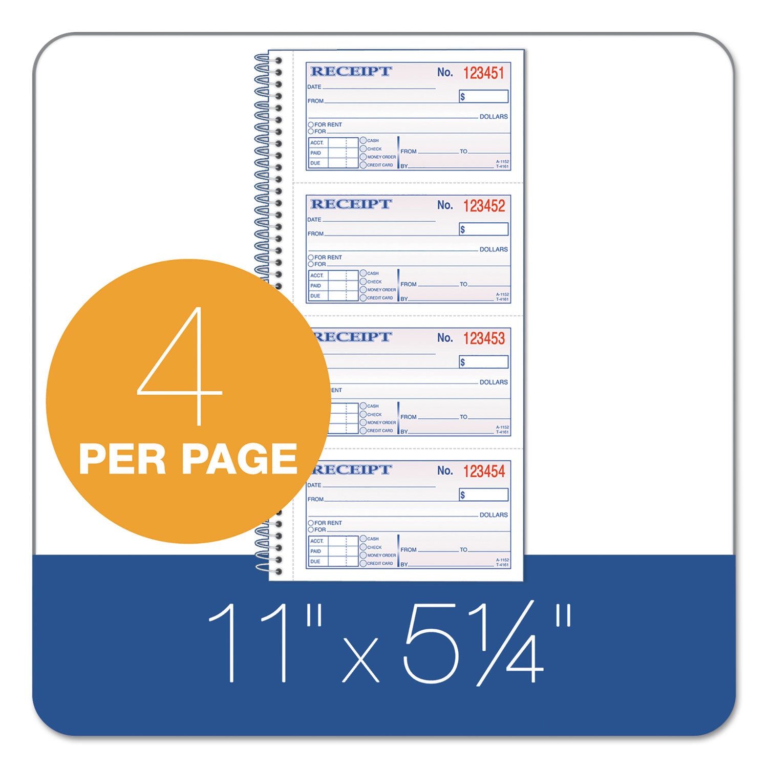 Adams® 2-Part Receipt Book, Two-Part Carbonless, 4.75 x 2.75, 4 Forms/Sheet, 200 Forms Total