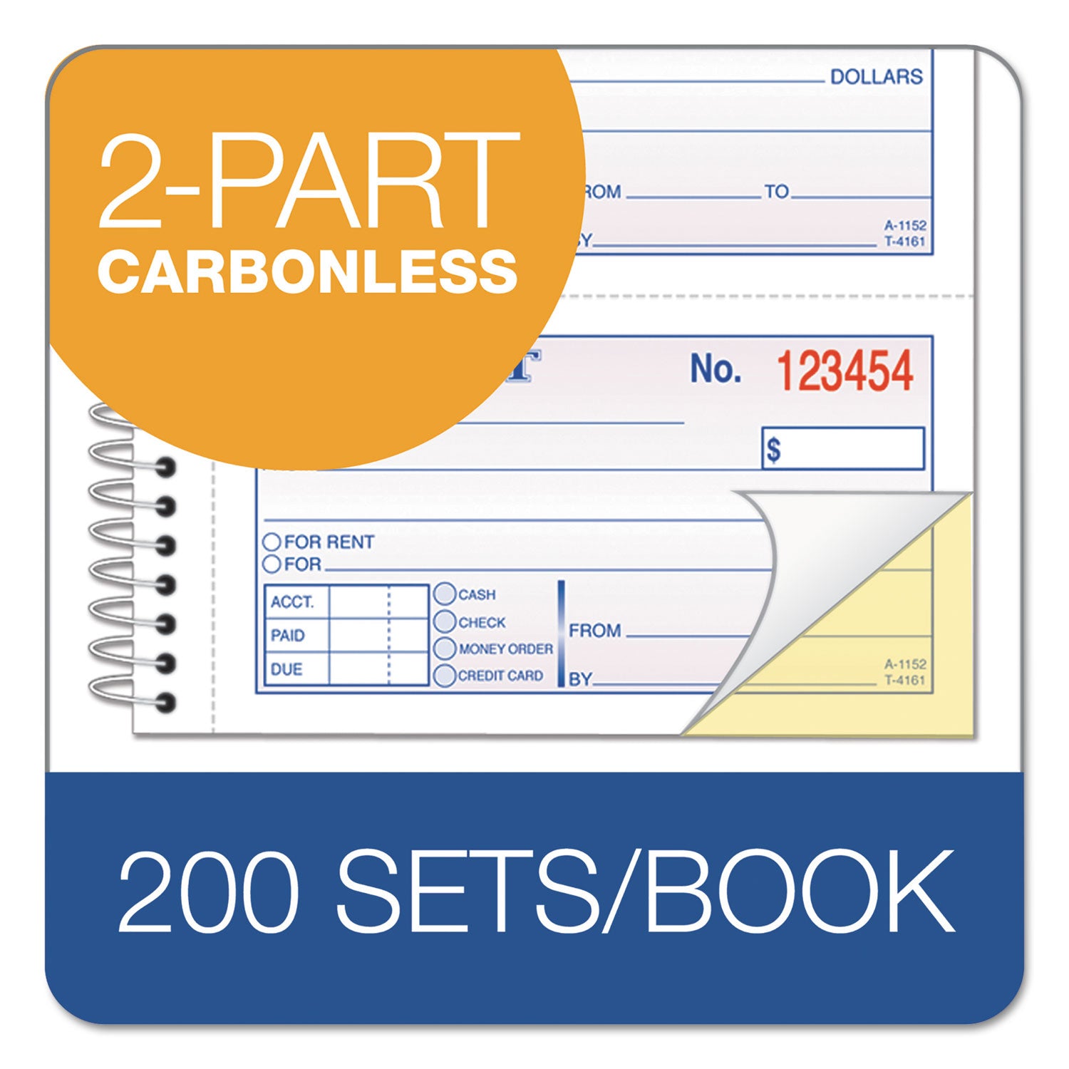 Adams® 2-Part Receipt Book, Two-Part Carbonless, 4.75 x 2.75, 4 Forms/Sheet, 200 Forms Total