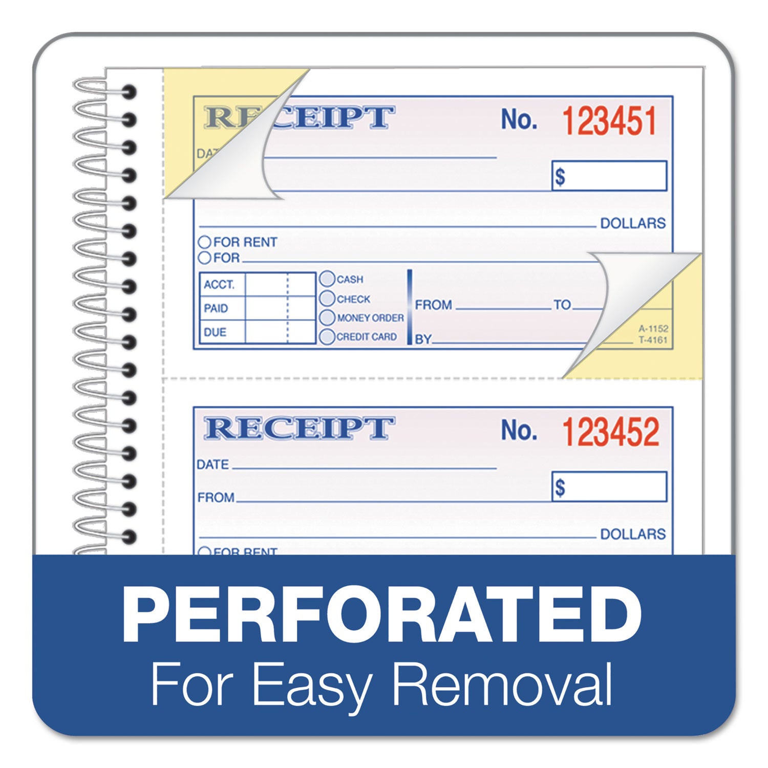 Adams® 2-Part Receipt Book, Two-Part Carbonless, 4.75 x 2.75, 4 Forms/Sheet, 200 Forms Total