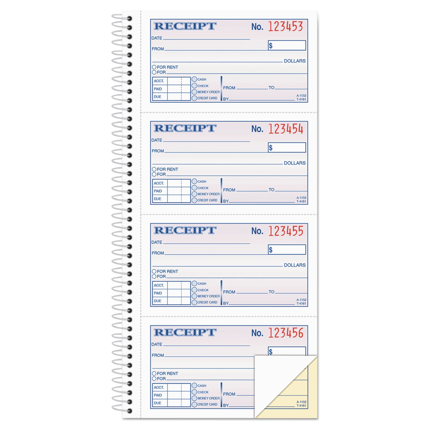 2-Part Receipt Book, Two-Part Carbonless, 4.75 x 2.75, 4 Forms/Sheet, 200 Forms Total