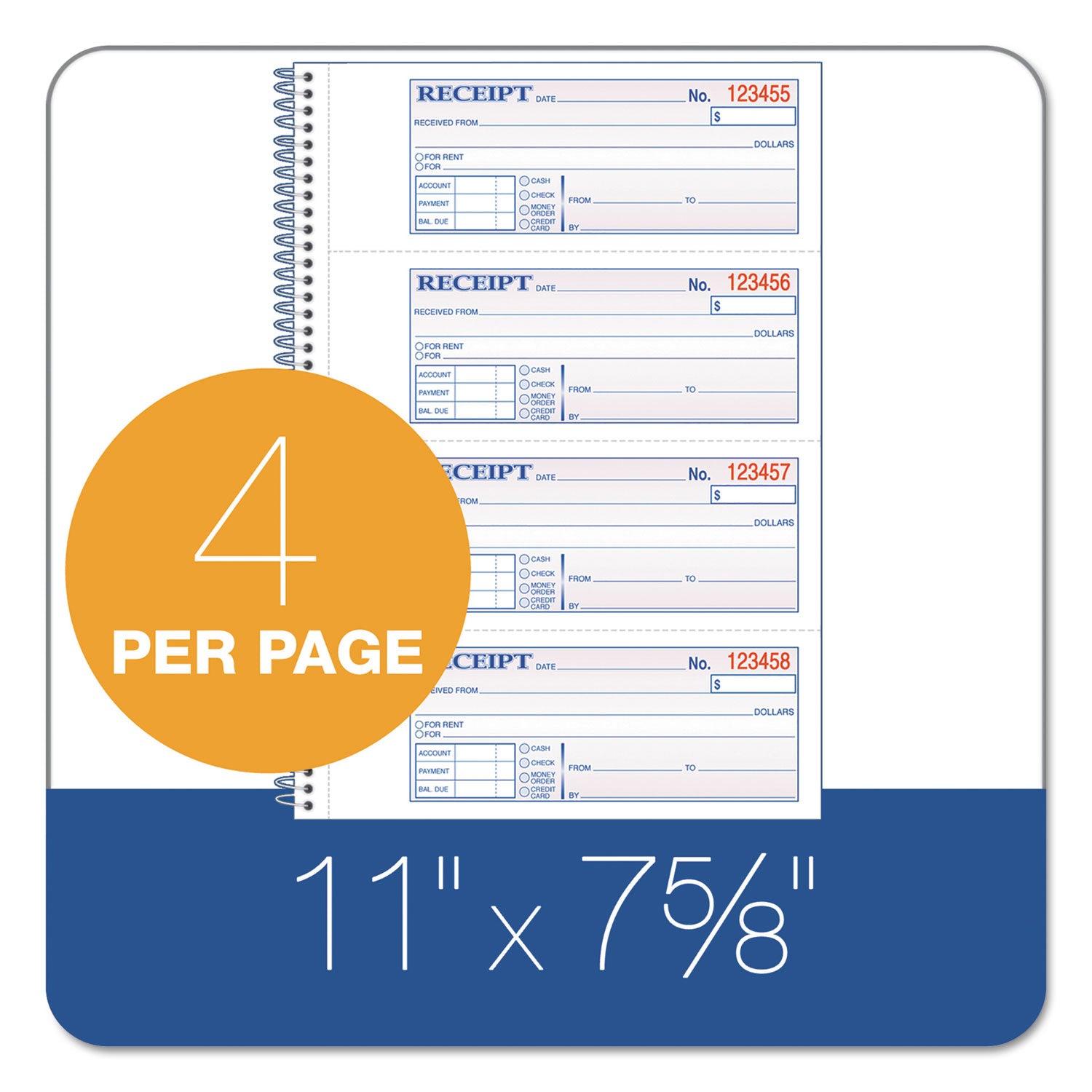 Adams® TOPS Money/Rent Receipt Book, Two-Part Carbon, 7 x 2.75, 4 Forms/Sheet, 200 Forms Total