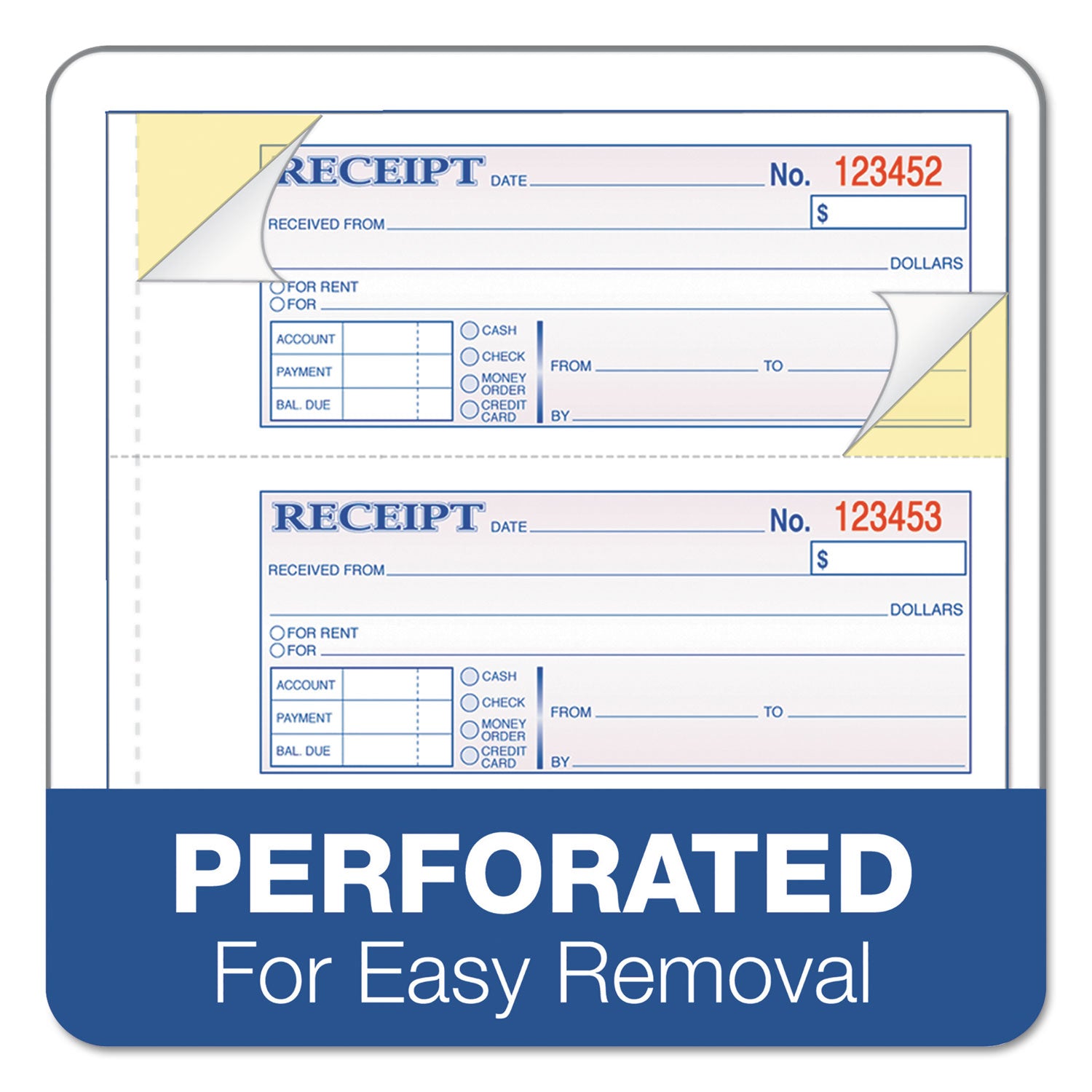 Adams® Receipt Book, Three-Part Carbonless, 7.19 x 2.75, 4 Forms/Sheet, 100 Forms Total