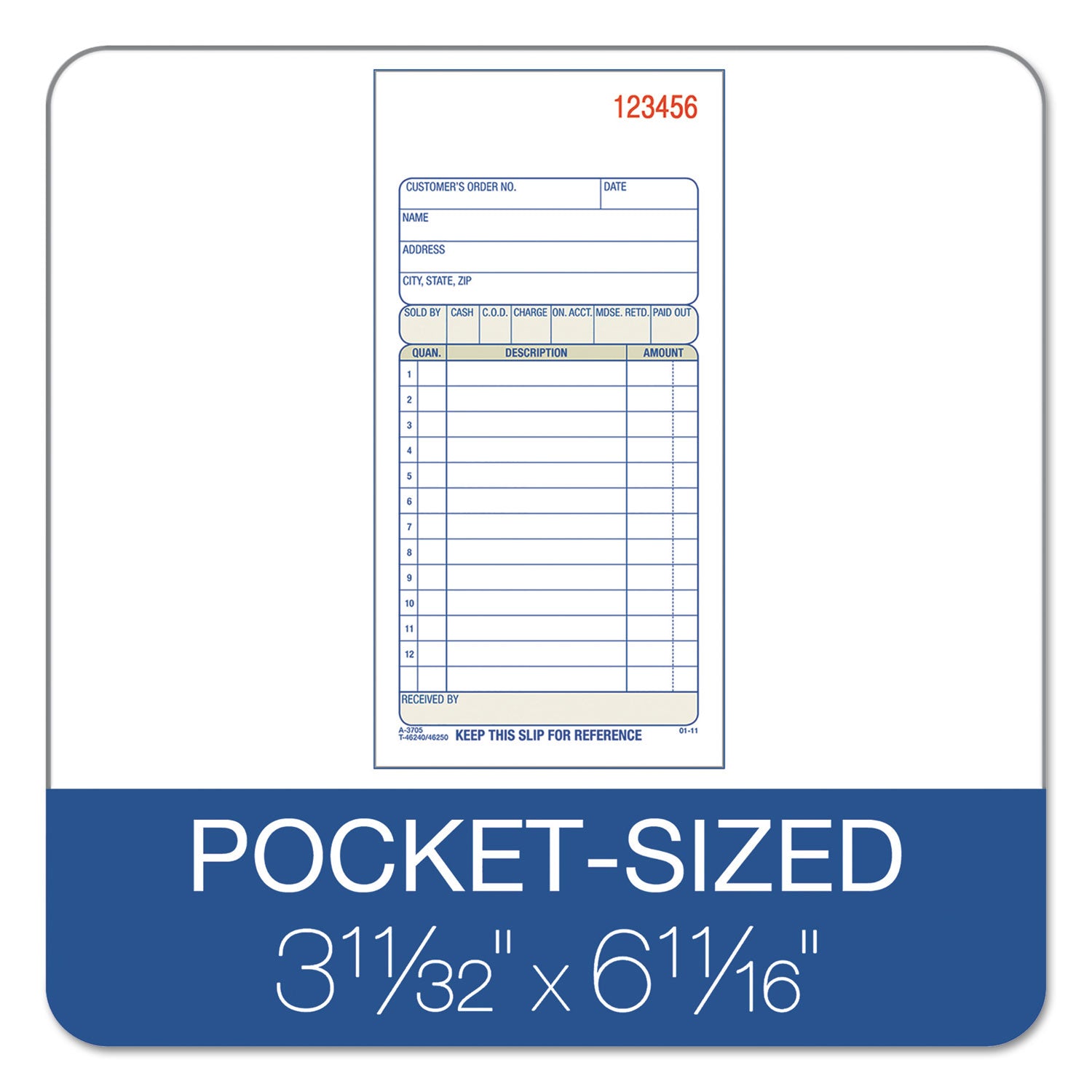 Adams® 3-Part Sales Book, Three-Part Carbonless, 3.25 x 7.13, 50 Forms Total