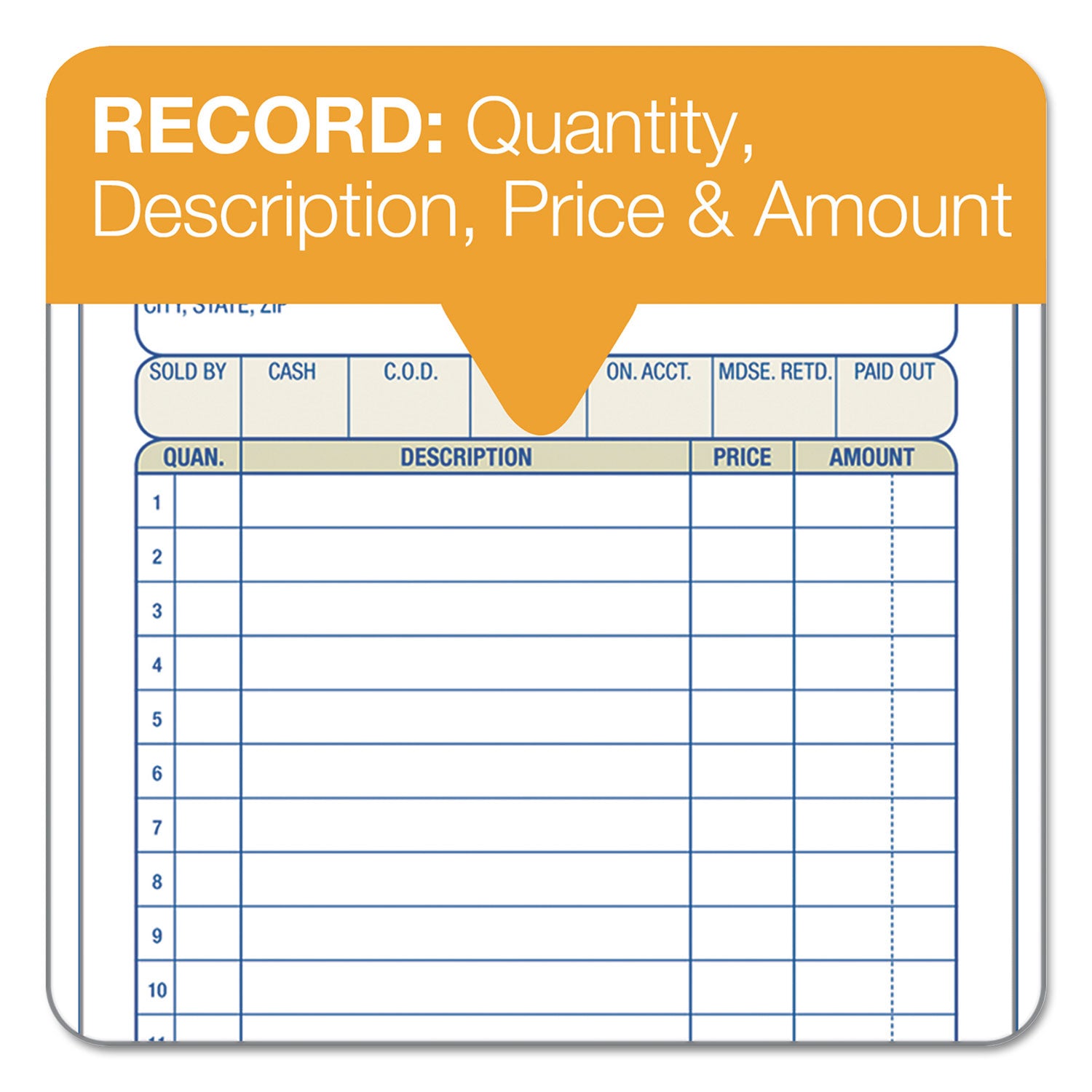 Adams® 3-Part Sales Book, Three-Part Carbonless, 3.25 x 7.13, 50 Forms Total